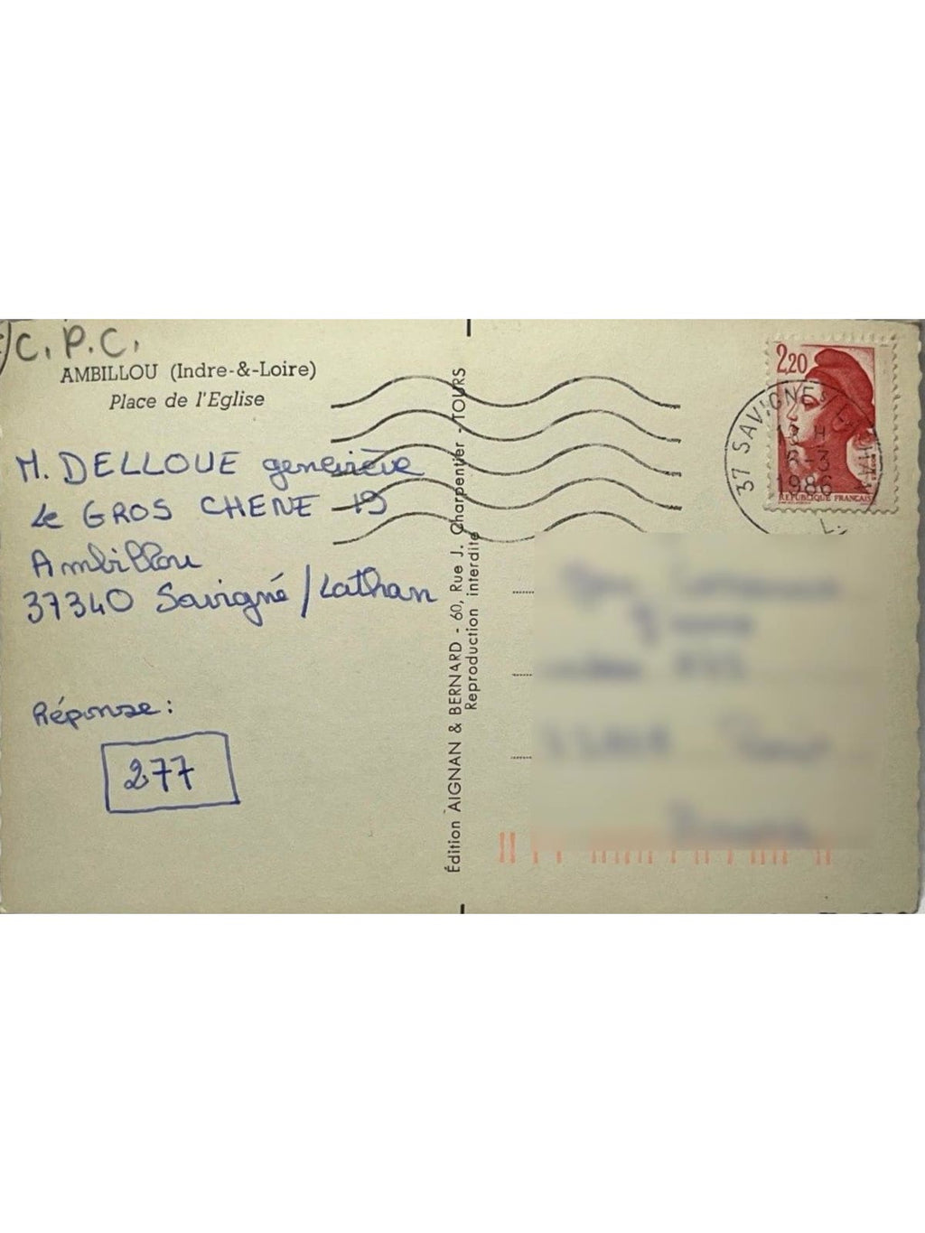 Verso de la carte postale