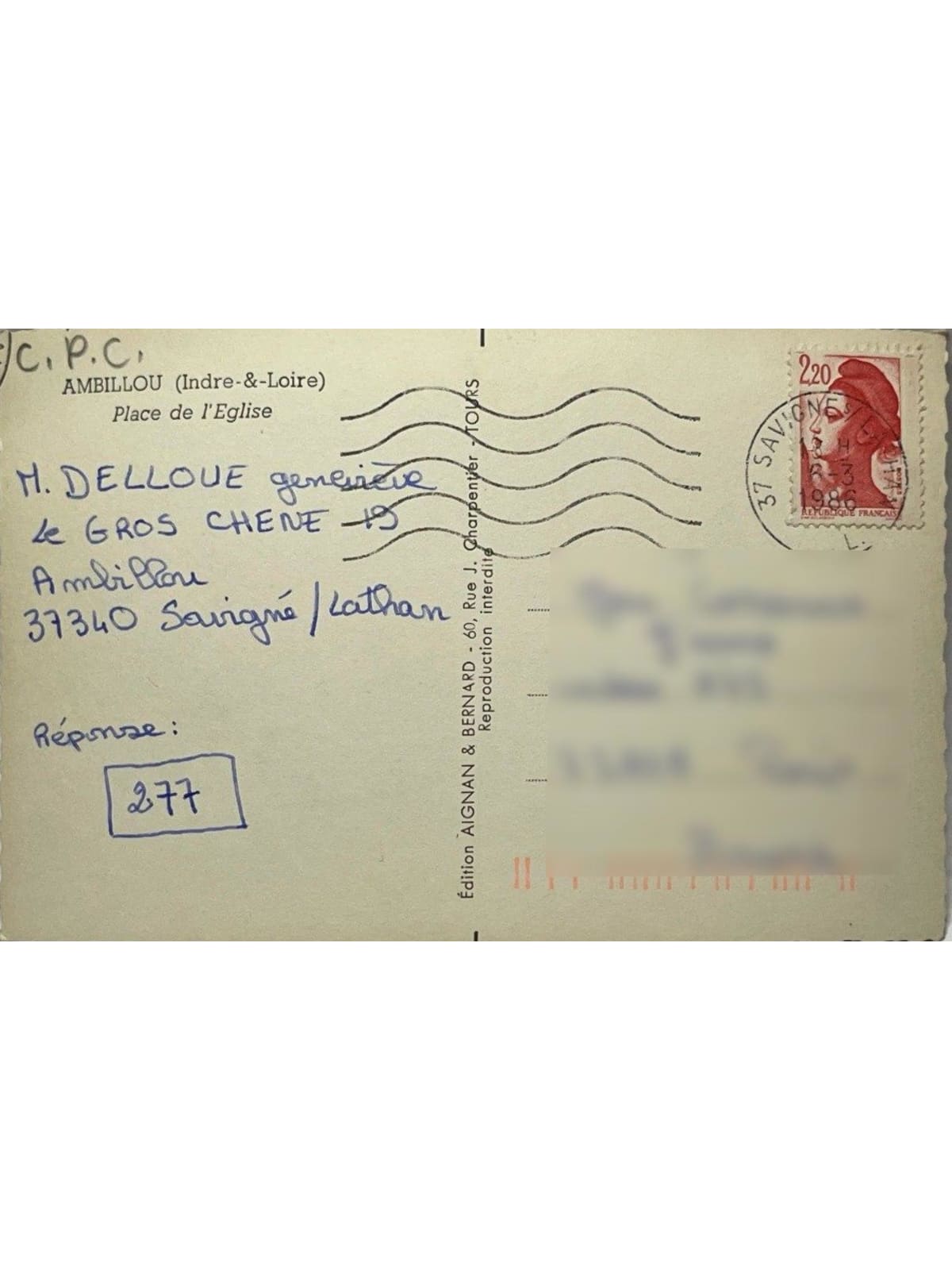 Verso de la carte postale