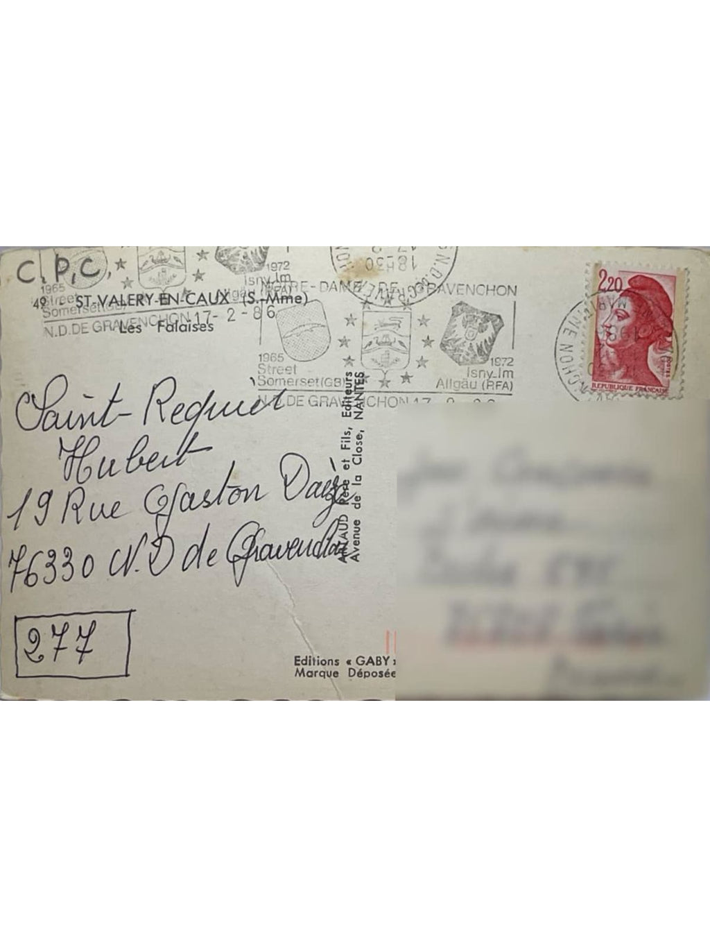 Verso de la carte postale