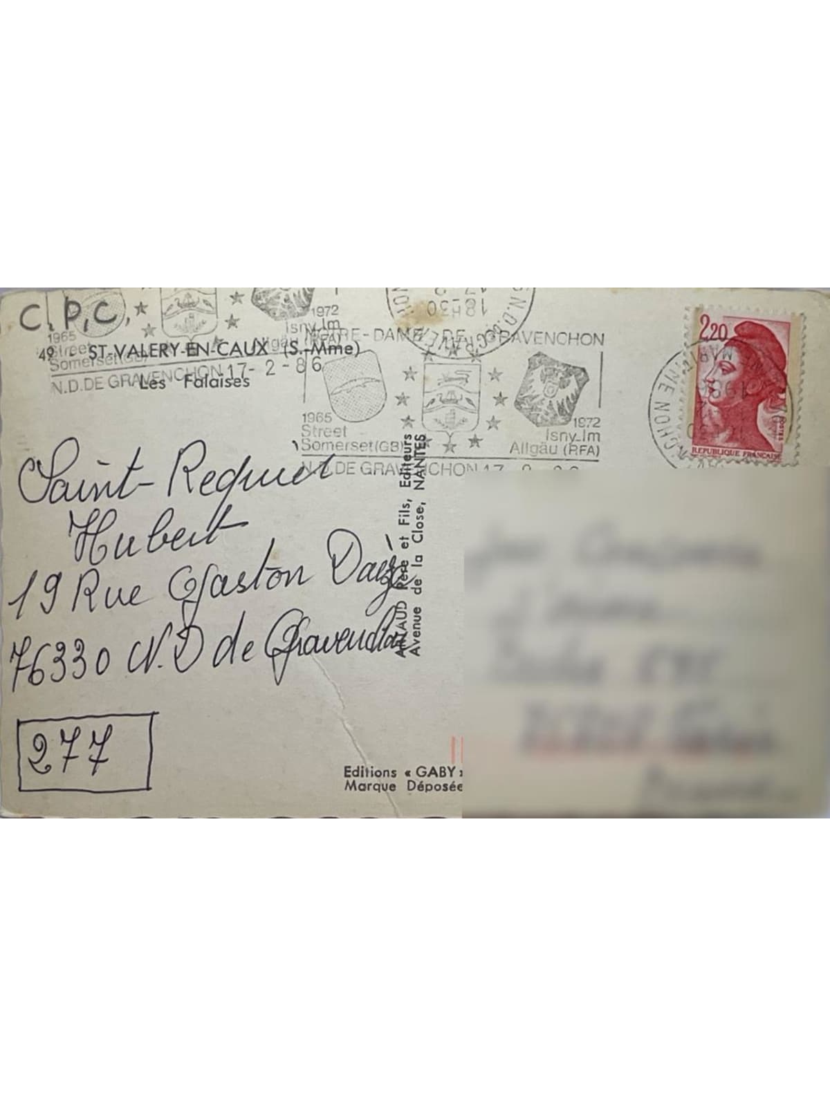 Verso de la carte postale