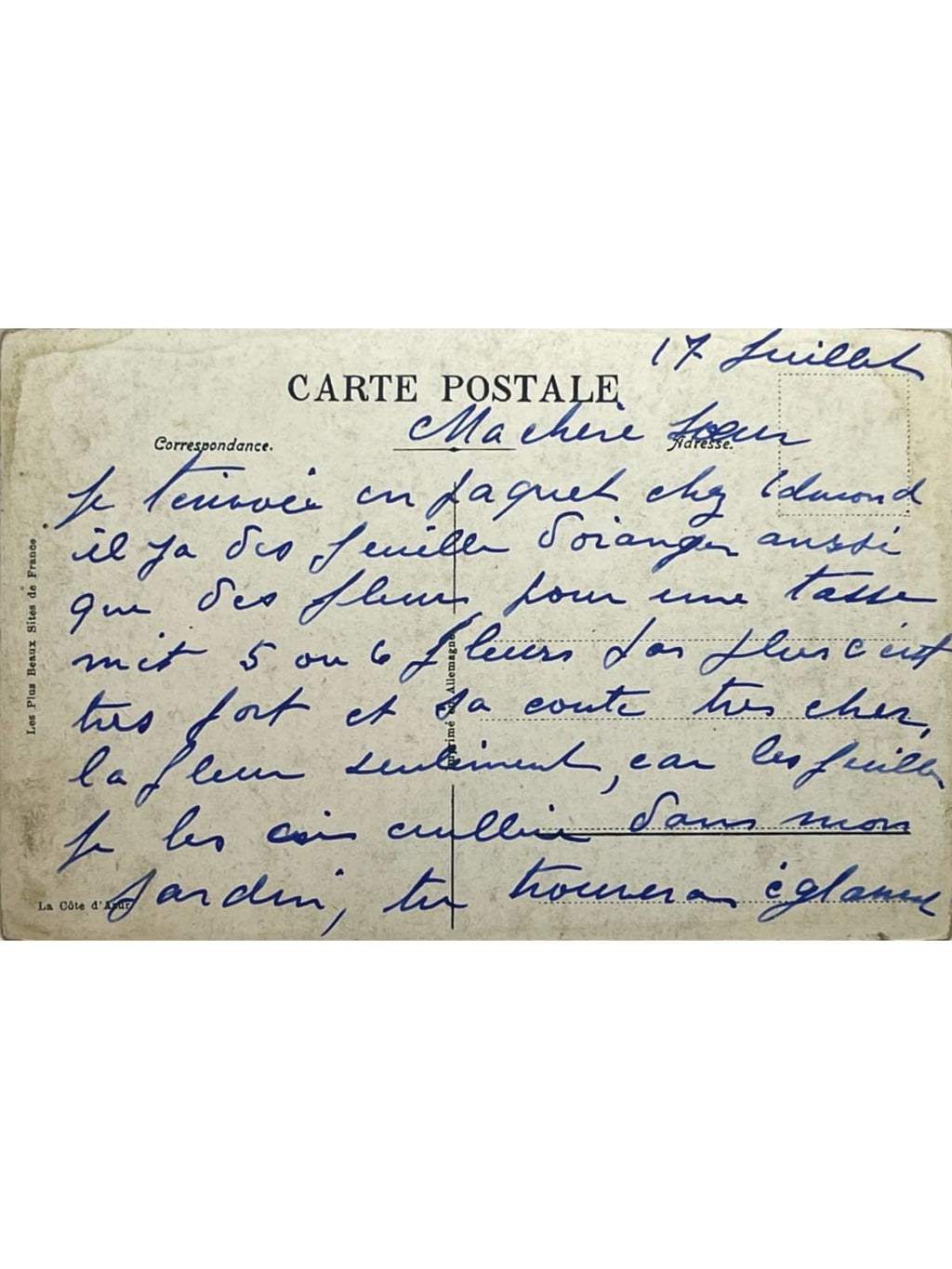Verso de la carte postale