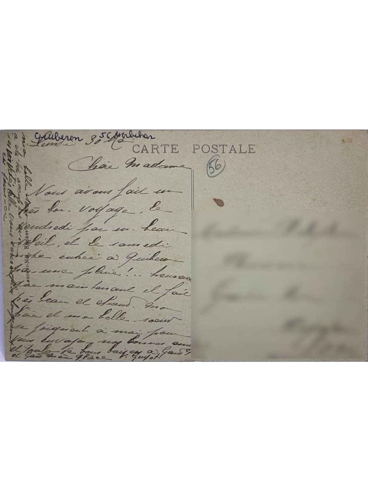Verso de la carte postale