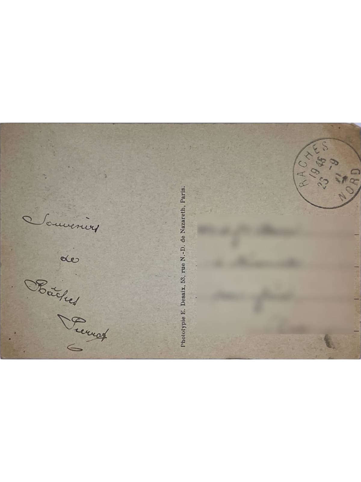 Verso de la carte postale
