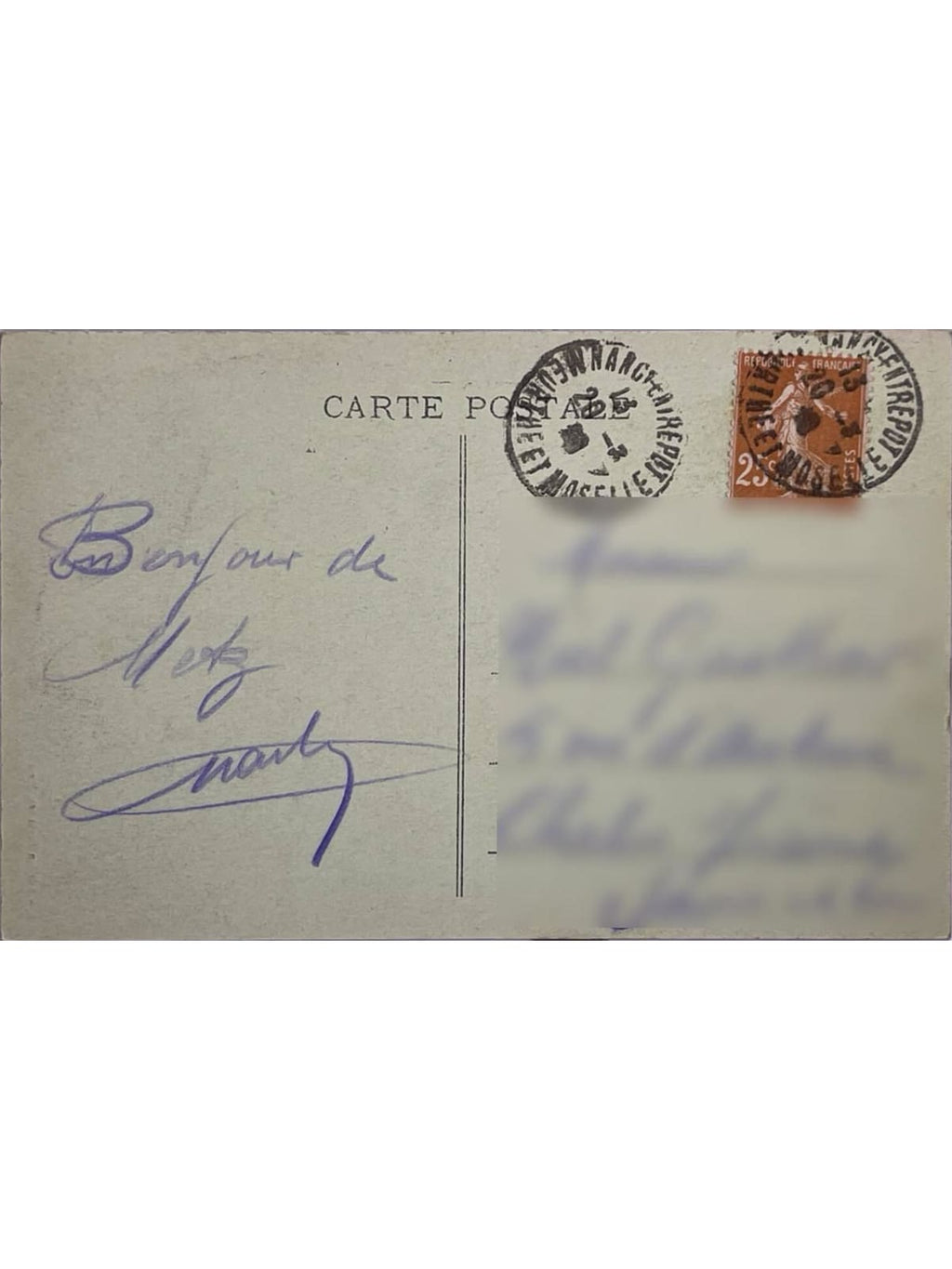 Verso de la carte postale