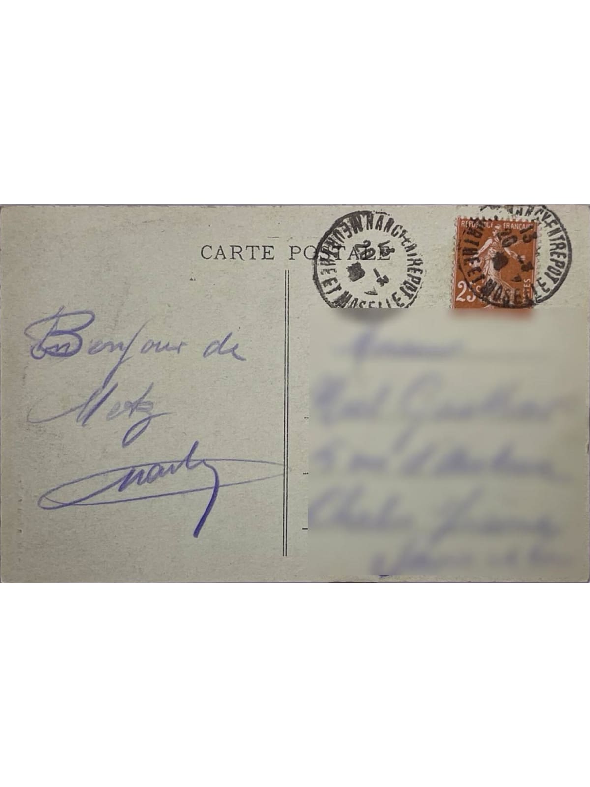 Verso de la carte postale