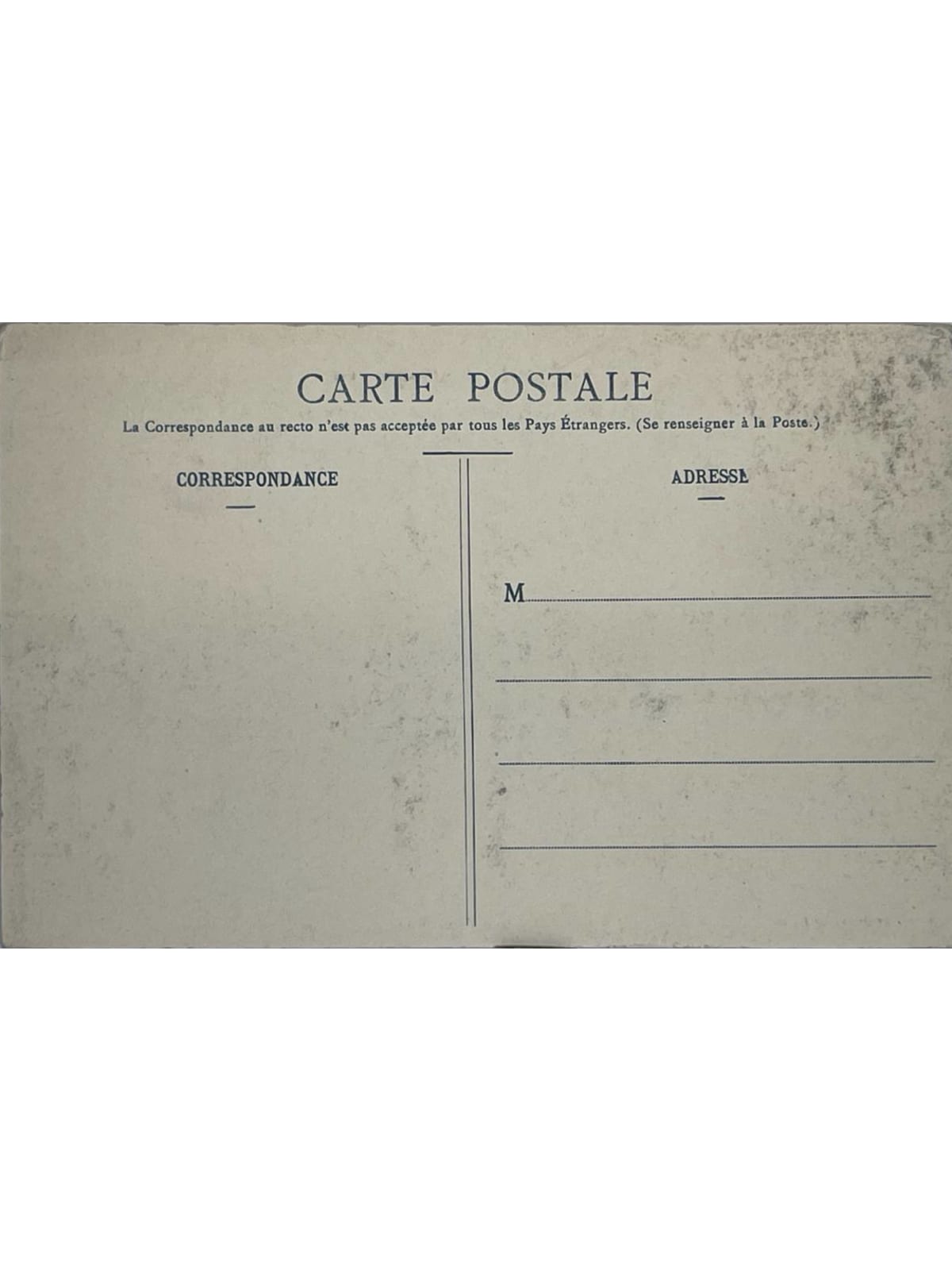 Verso de la carte postale