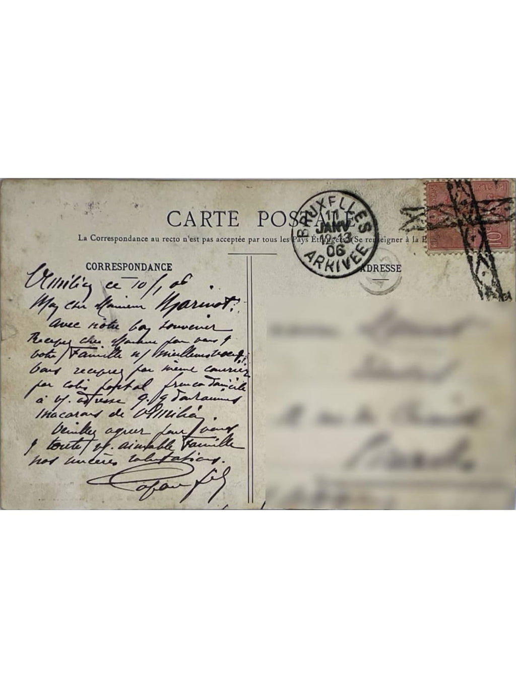 Verso de la carte postale