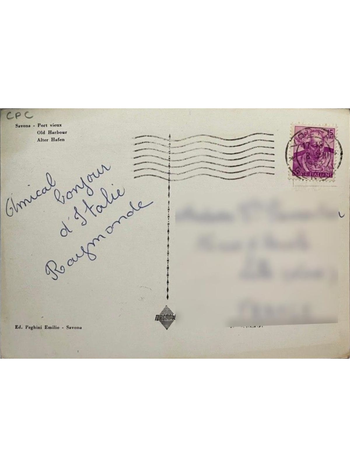 Verso de la carte postale