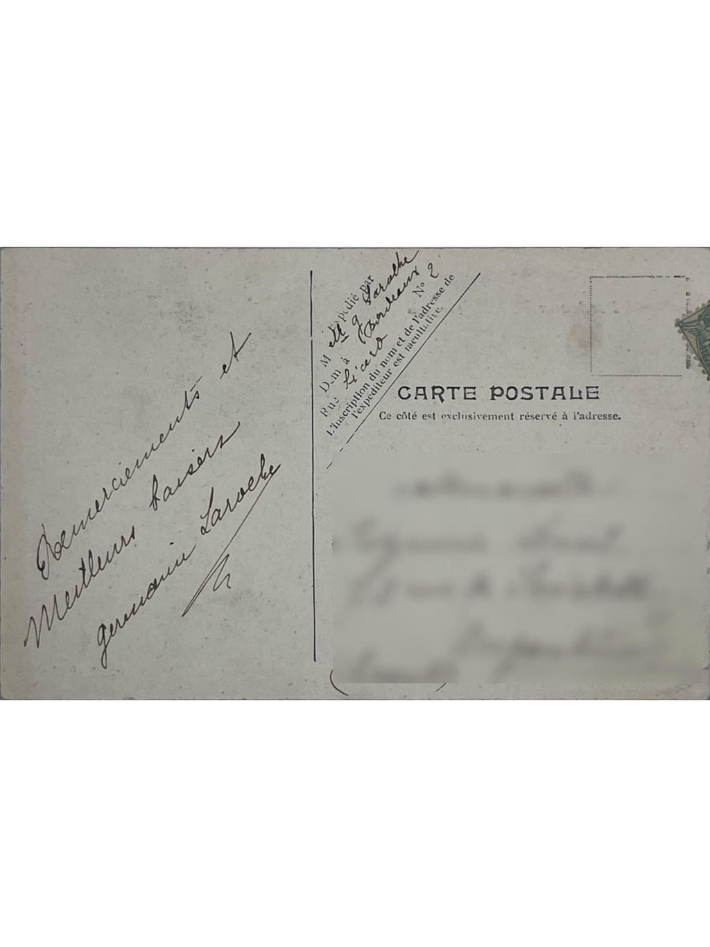 Verso de la carte postale
