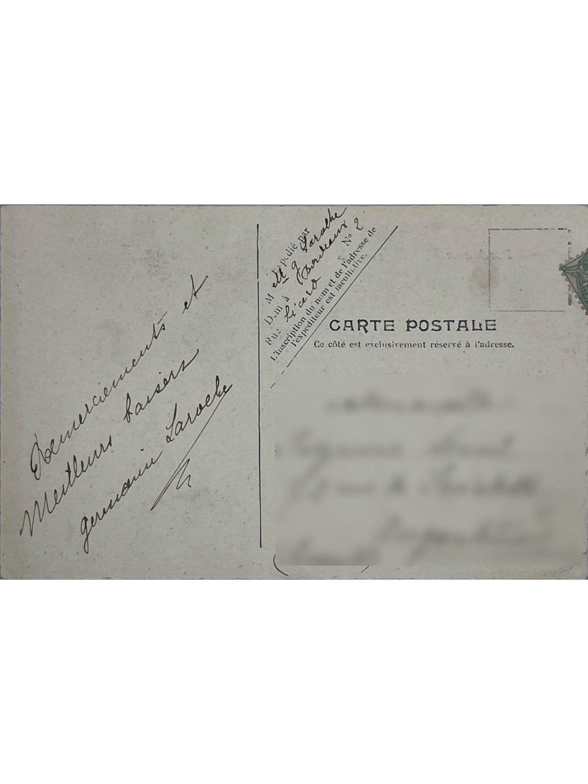 Verso de la carte postale