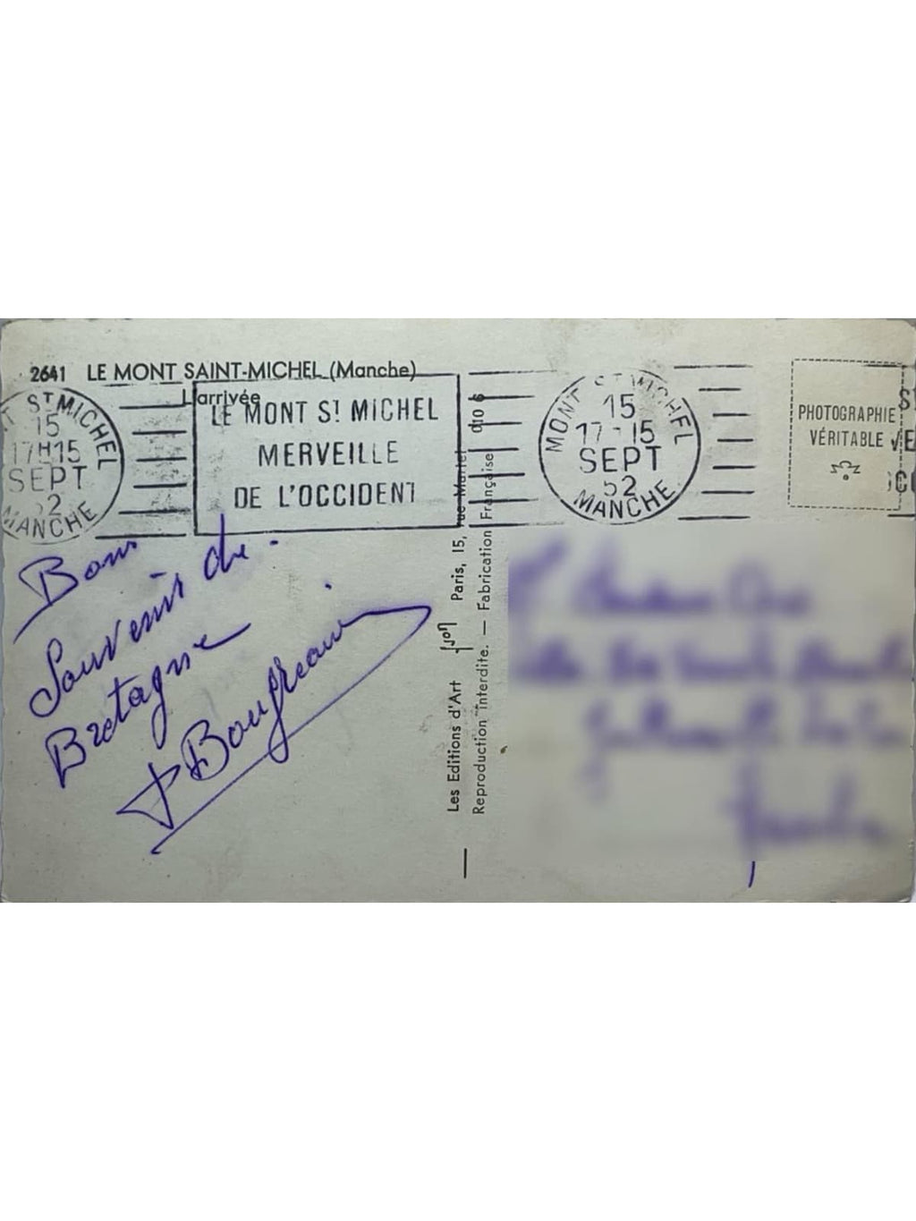 Verso de la carte postale