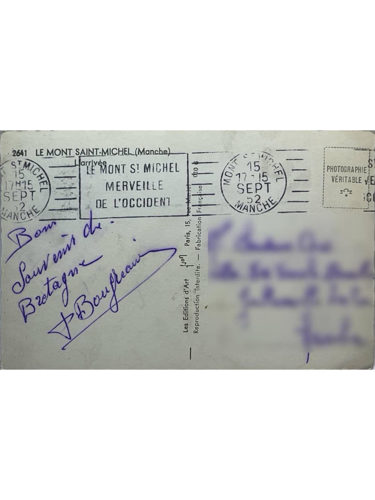 Verso de la carte postale