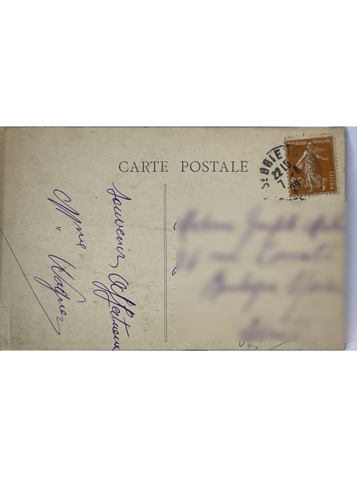 Verso de la carte postale