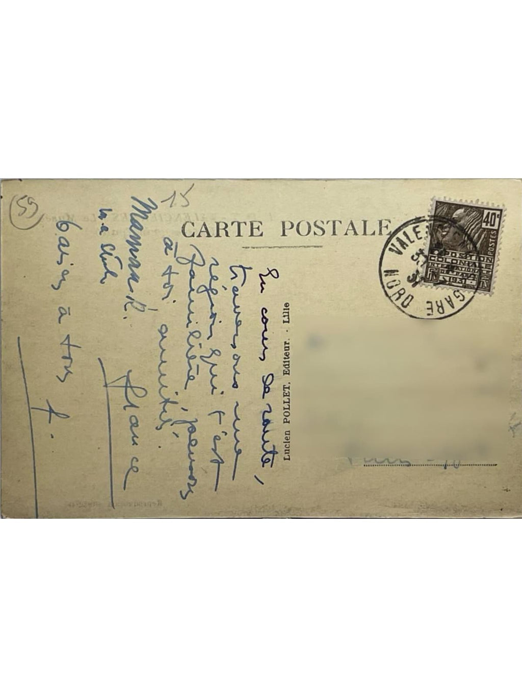 Verso de la carte postale