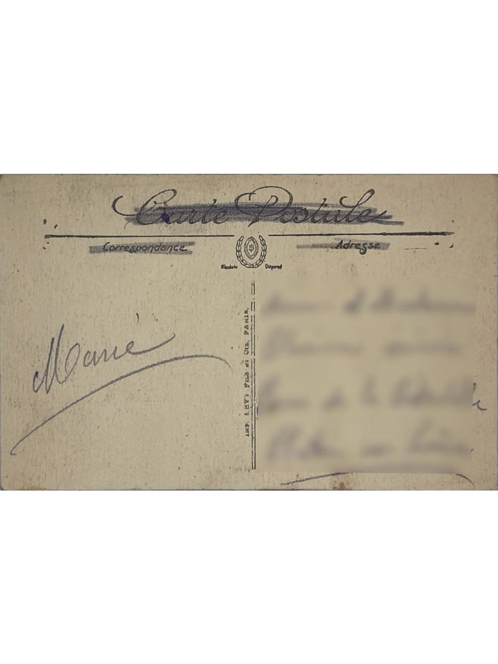 Verso de la carte postale
