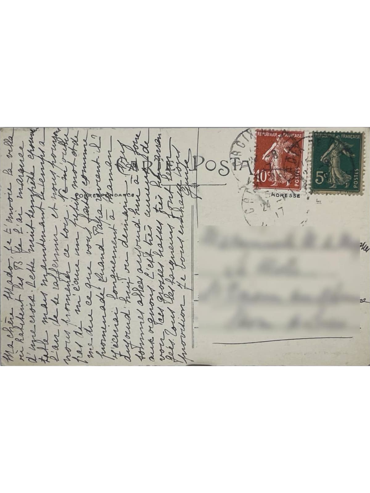 Verso de la carte postale