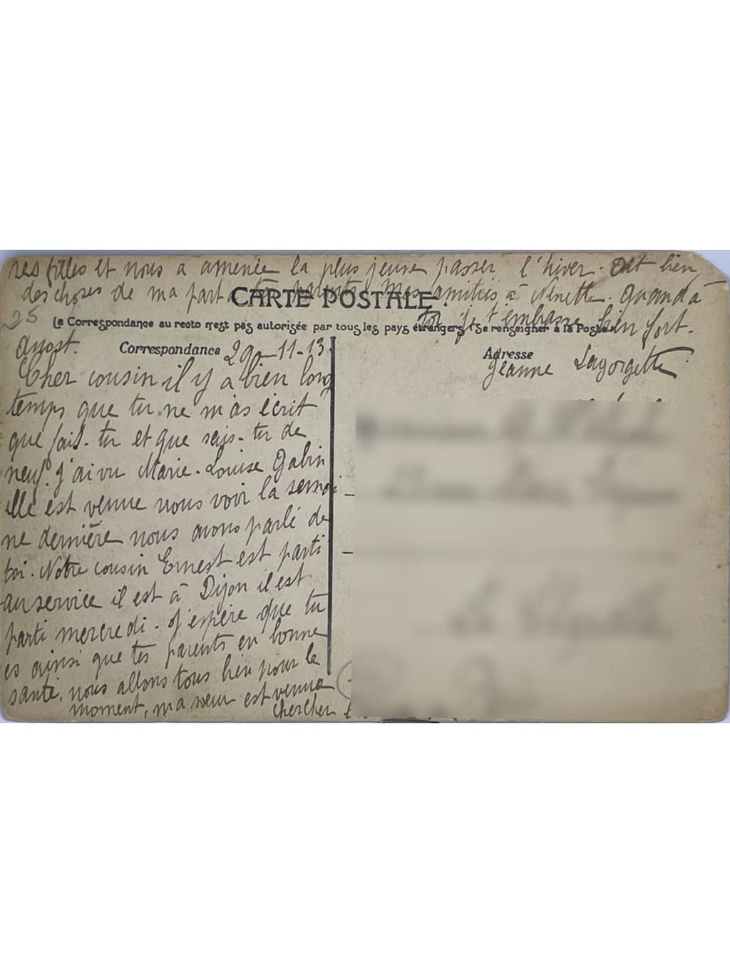 Verso de la carte postale