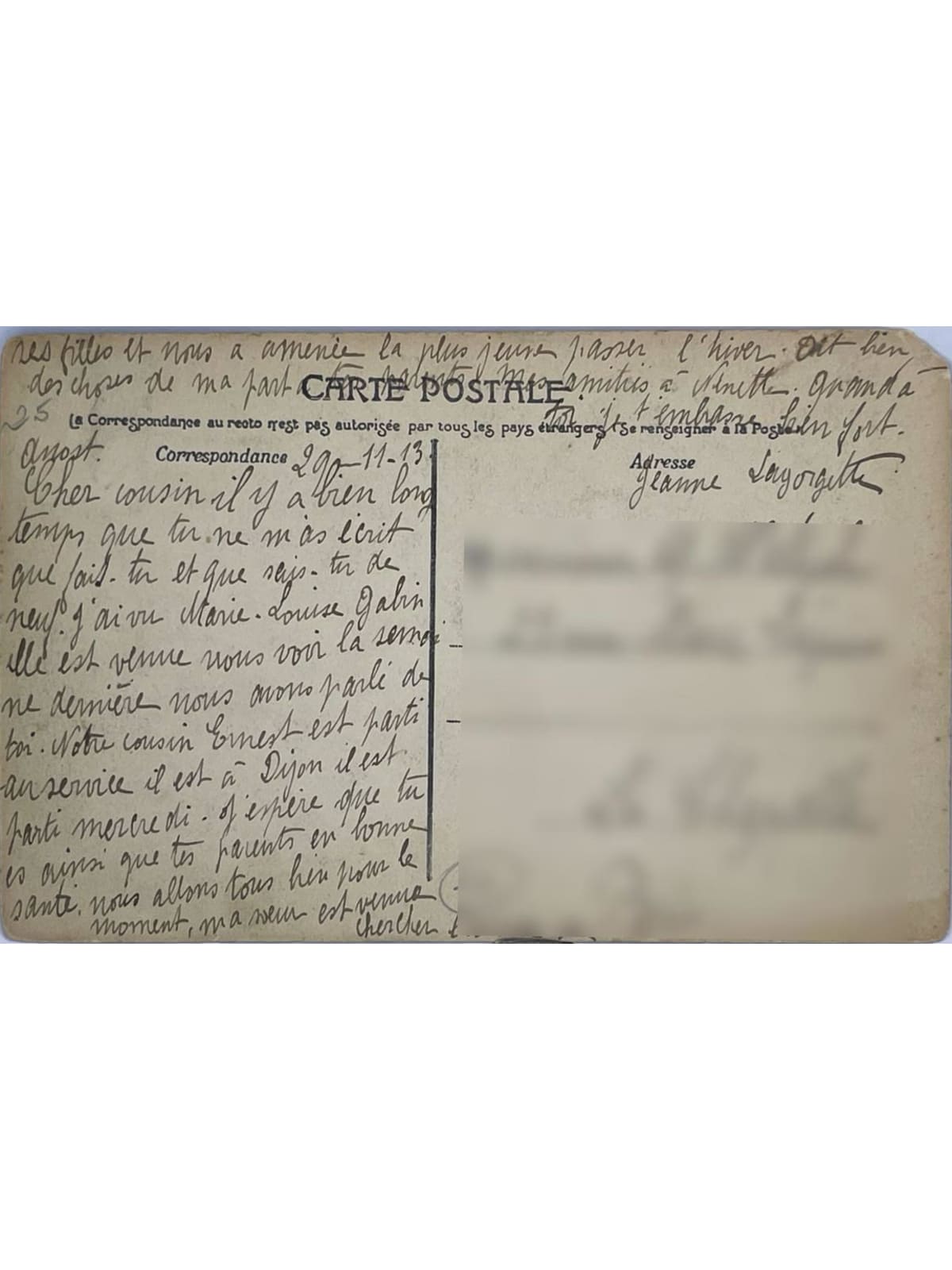 Verso de la carte postale