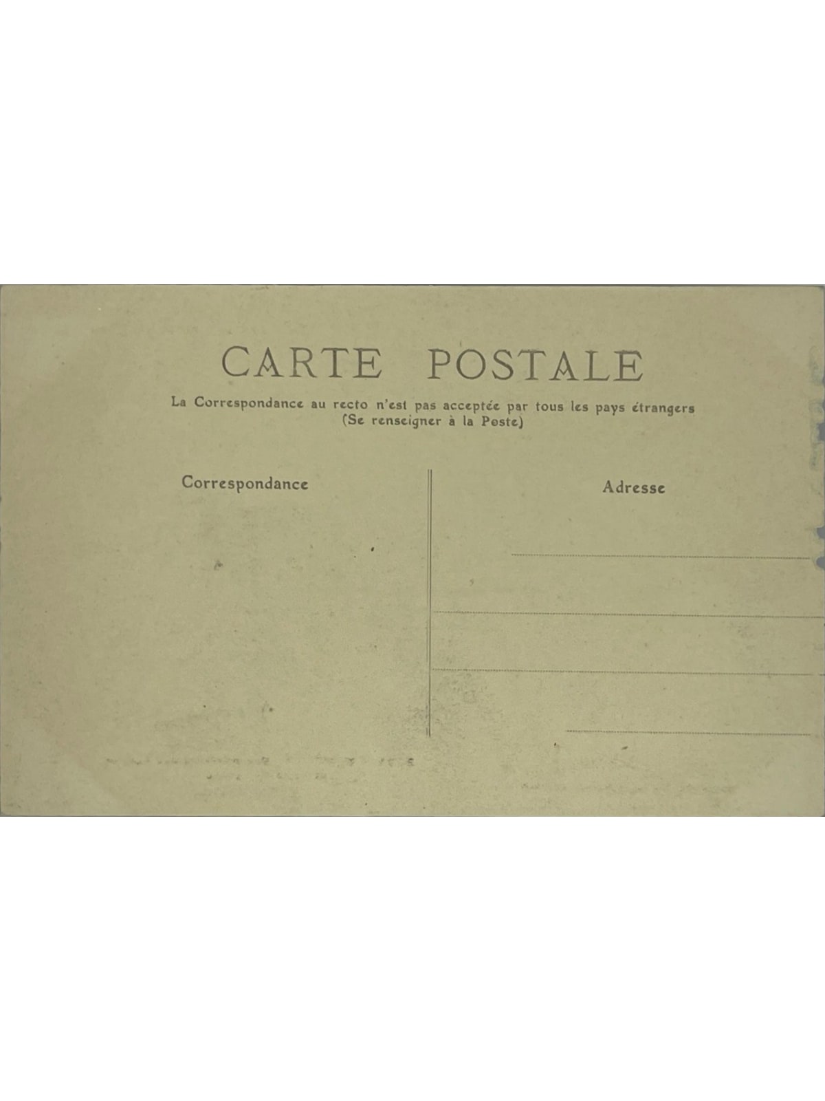 Verso de la carte postale