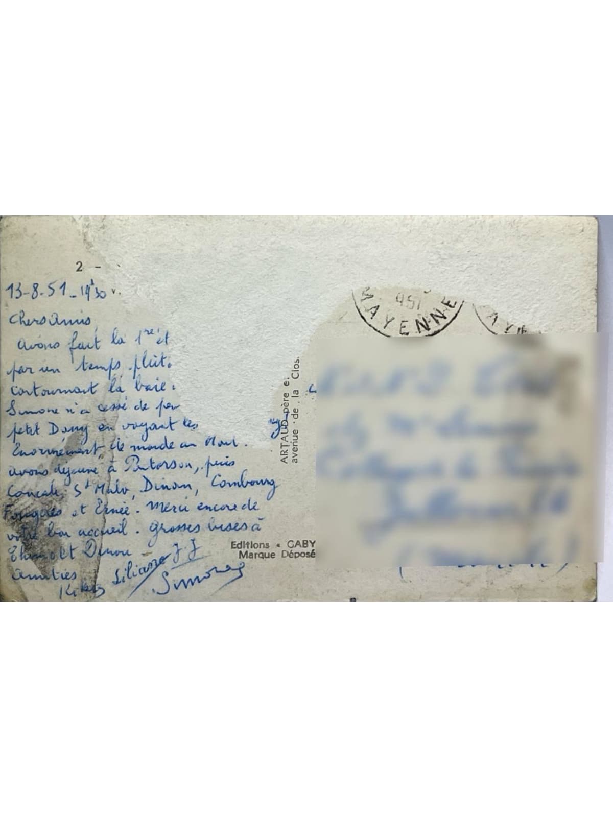 Verso de la carte postale