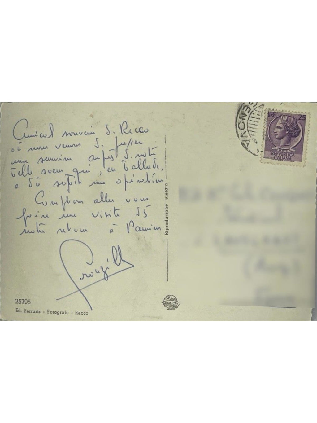 Verso de la carte postale