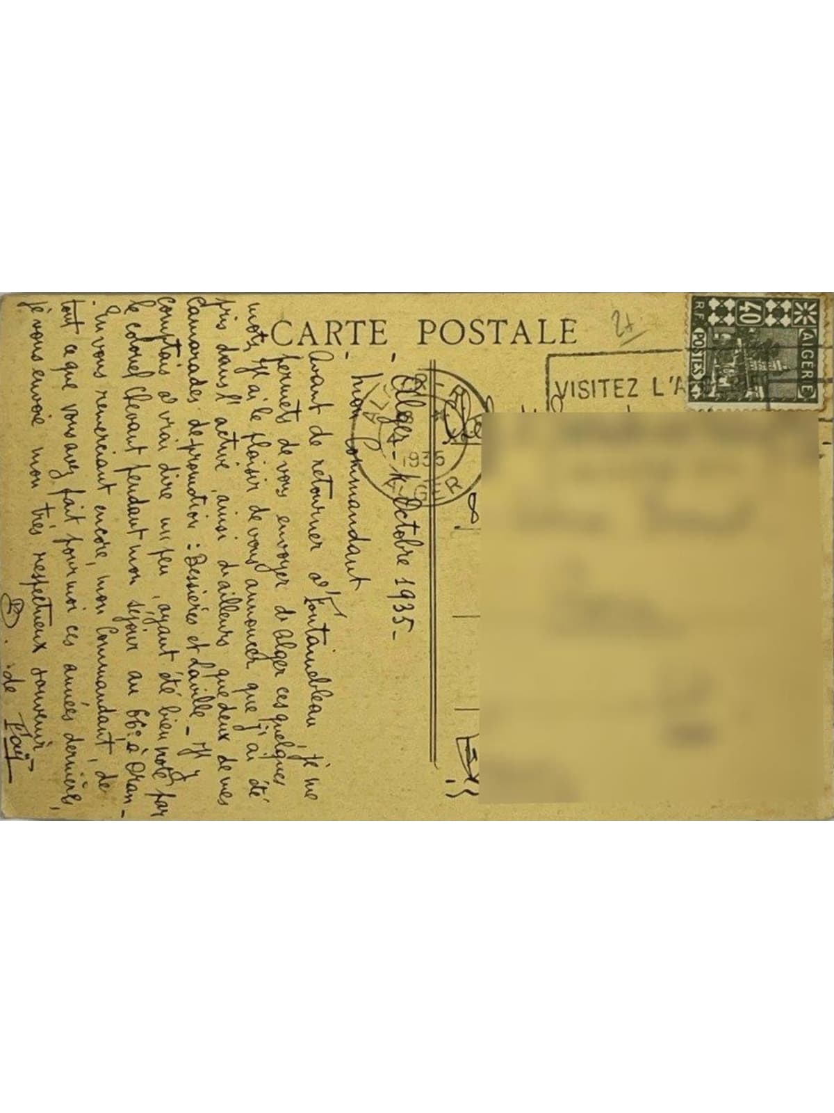 Verso de la carte postale