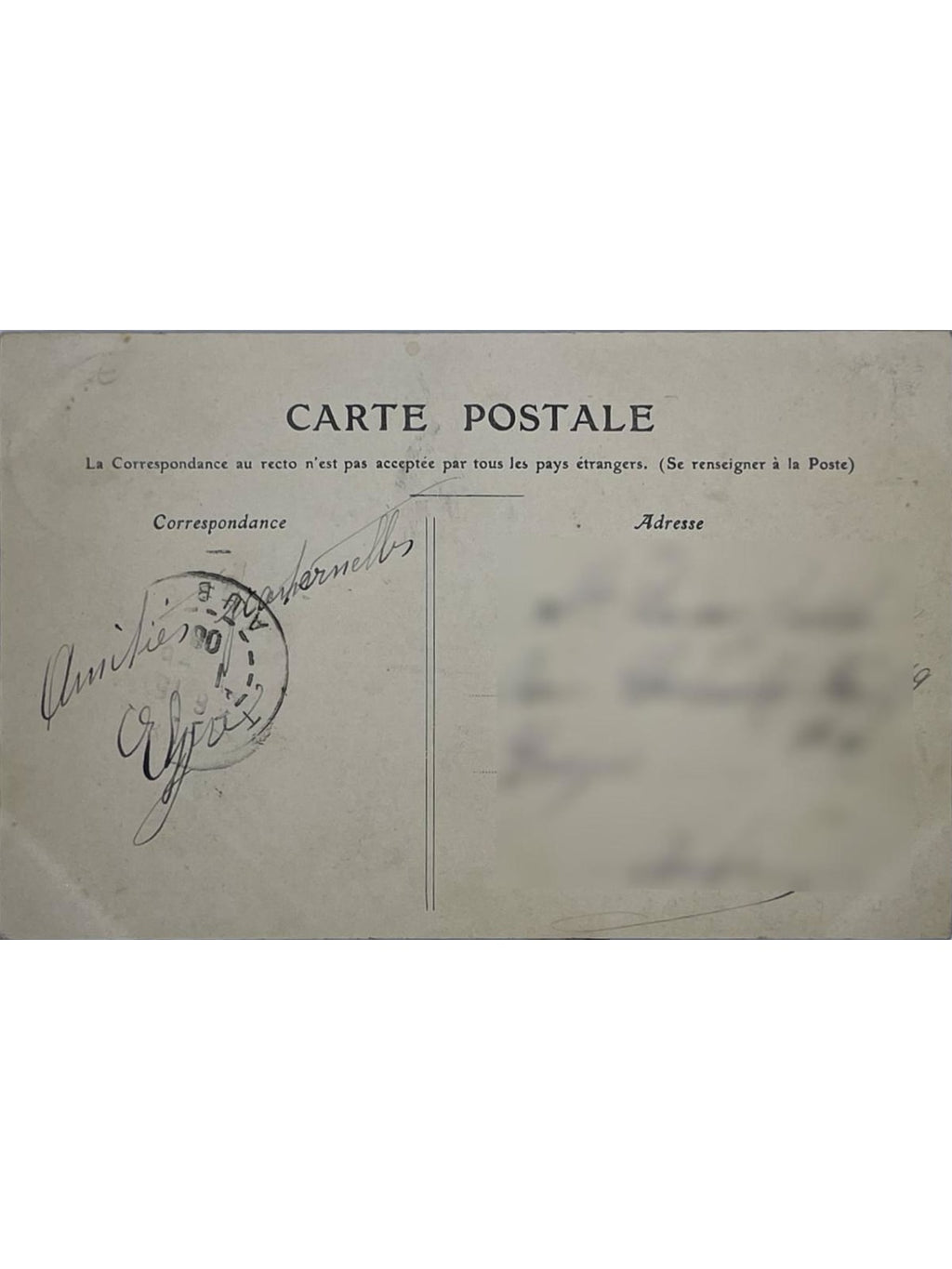 Verso de la carte postale
