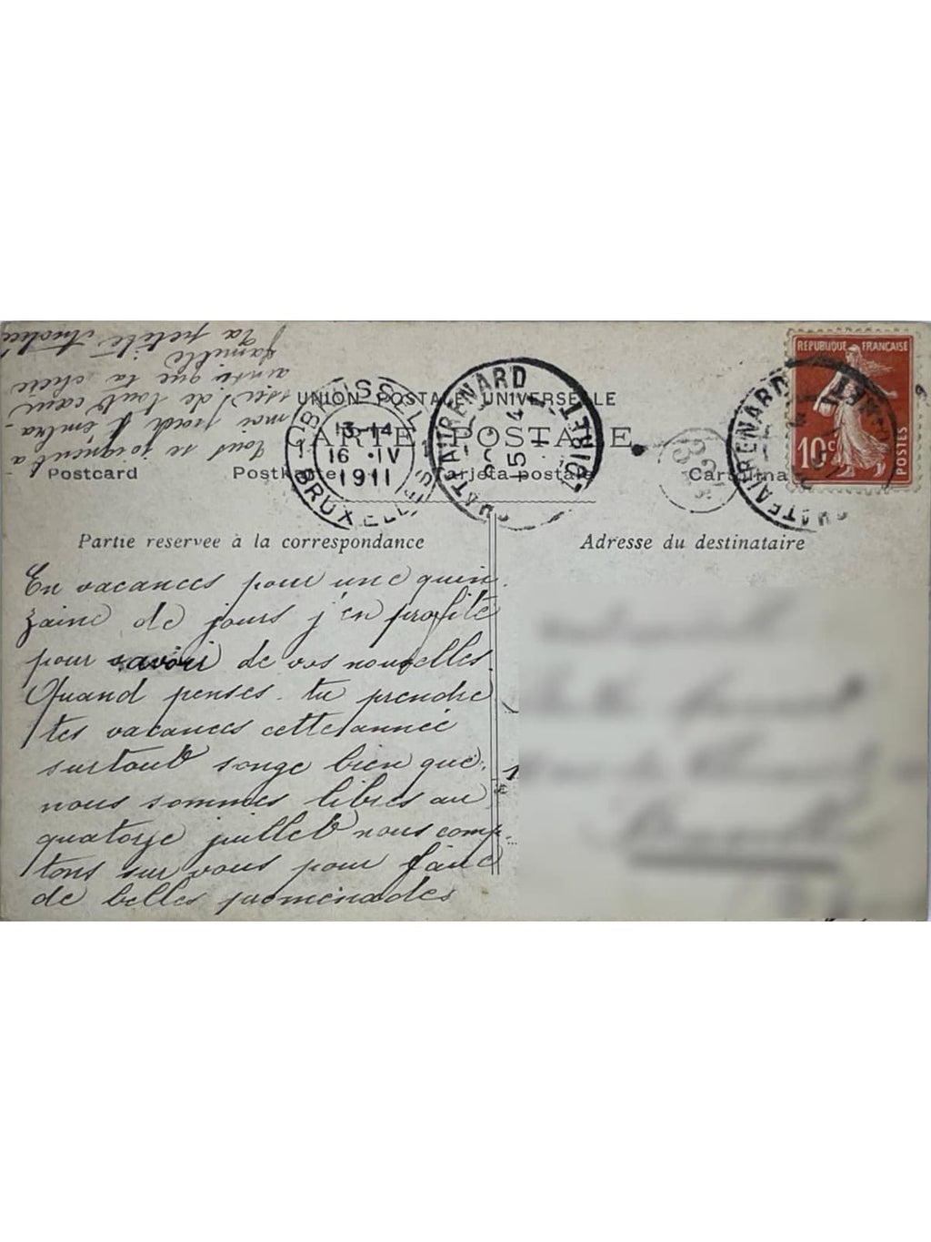 Verso de la carte postale