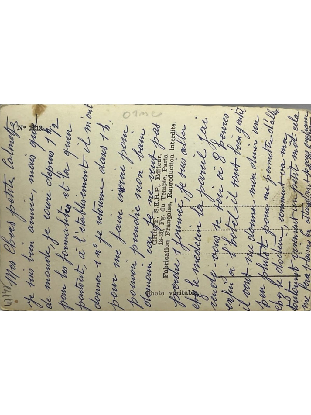 Verso de la carte postale