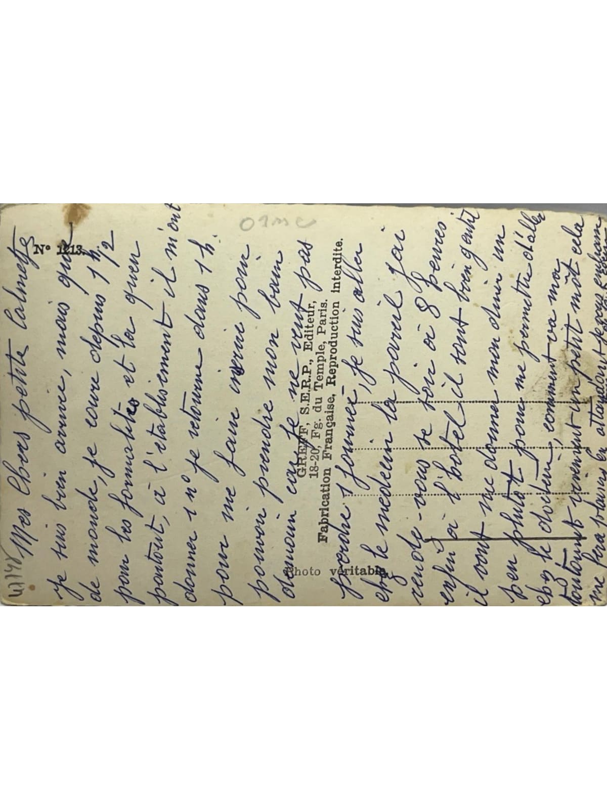 Verso de la carte postale