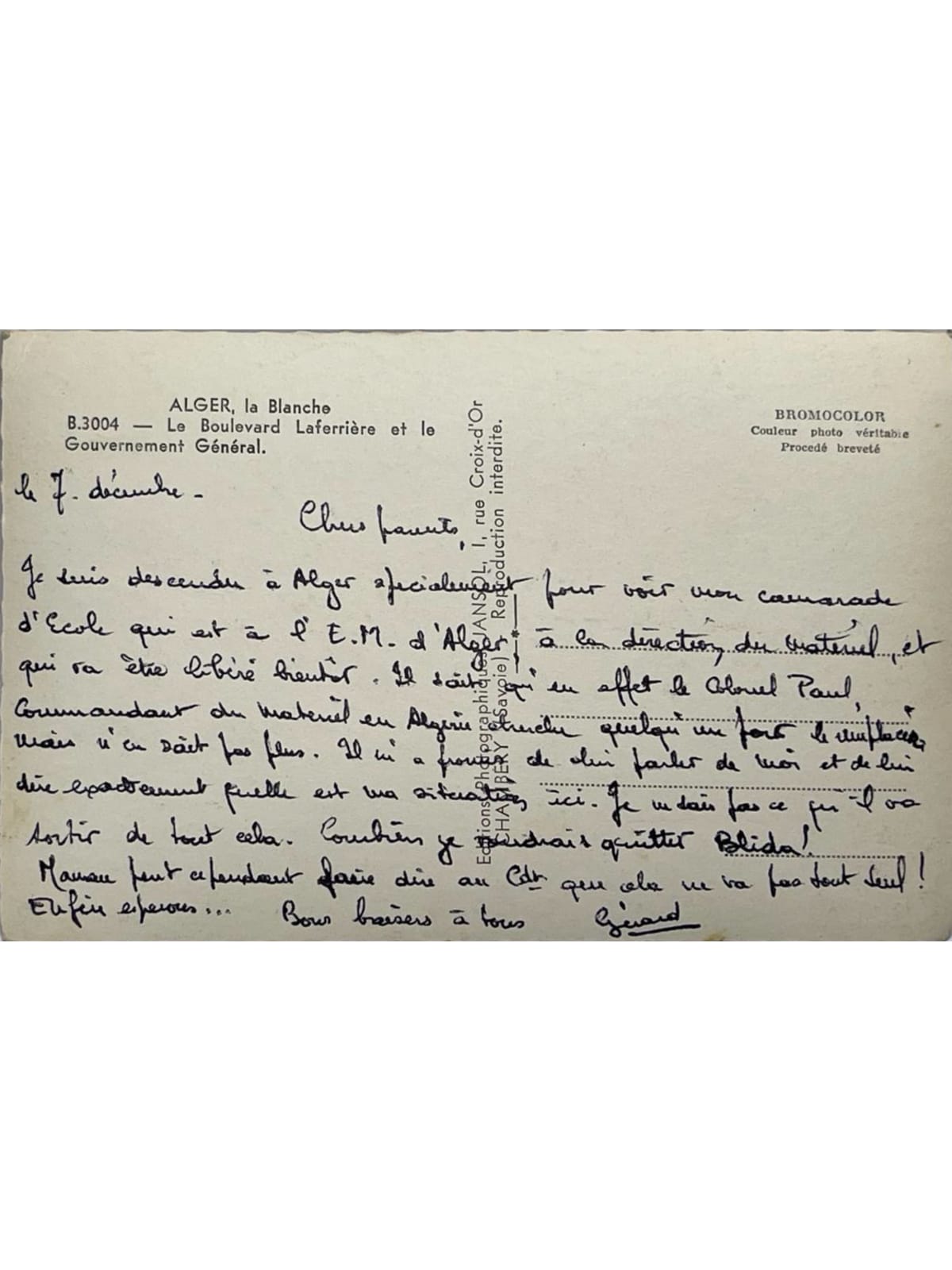 Verso de la carte postale