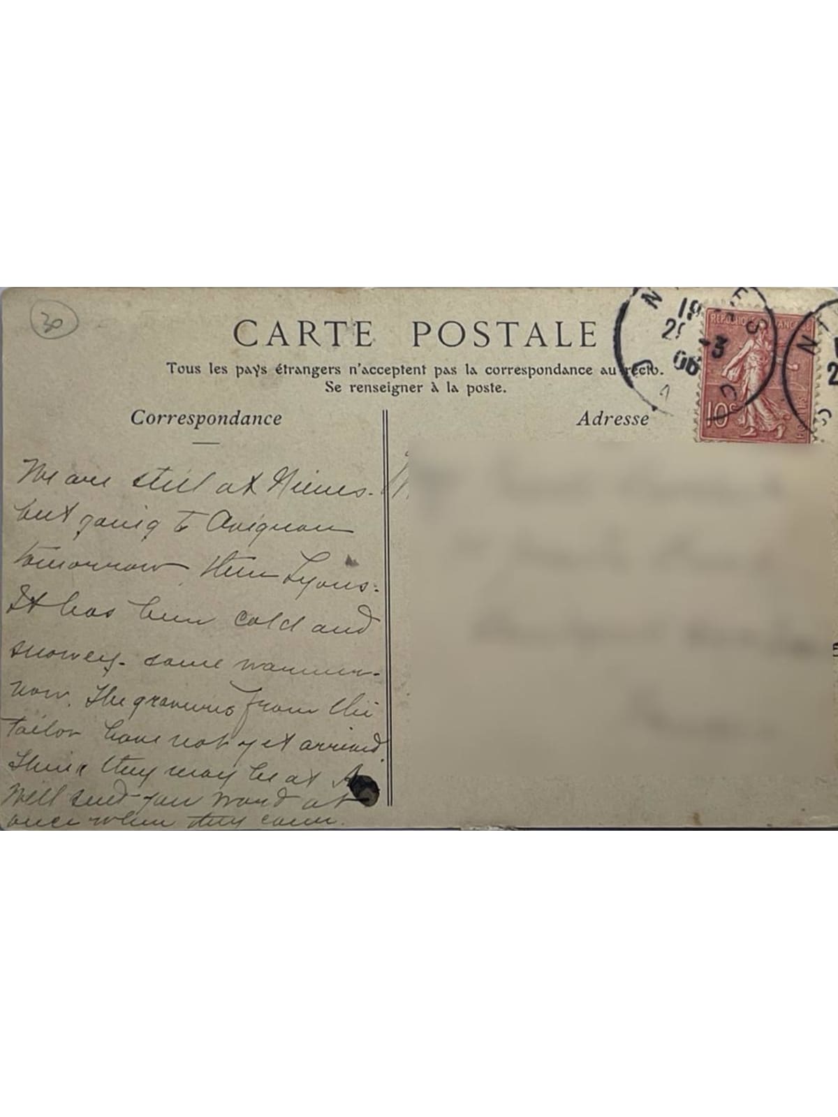 Verso de la carte postale