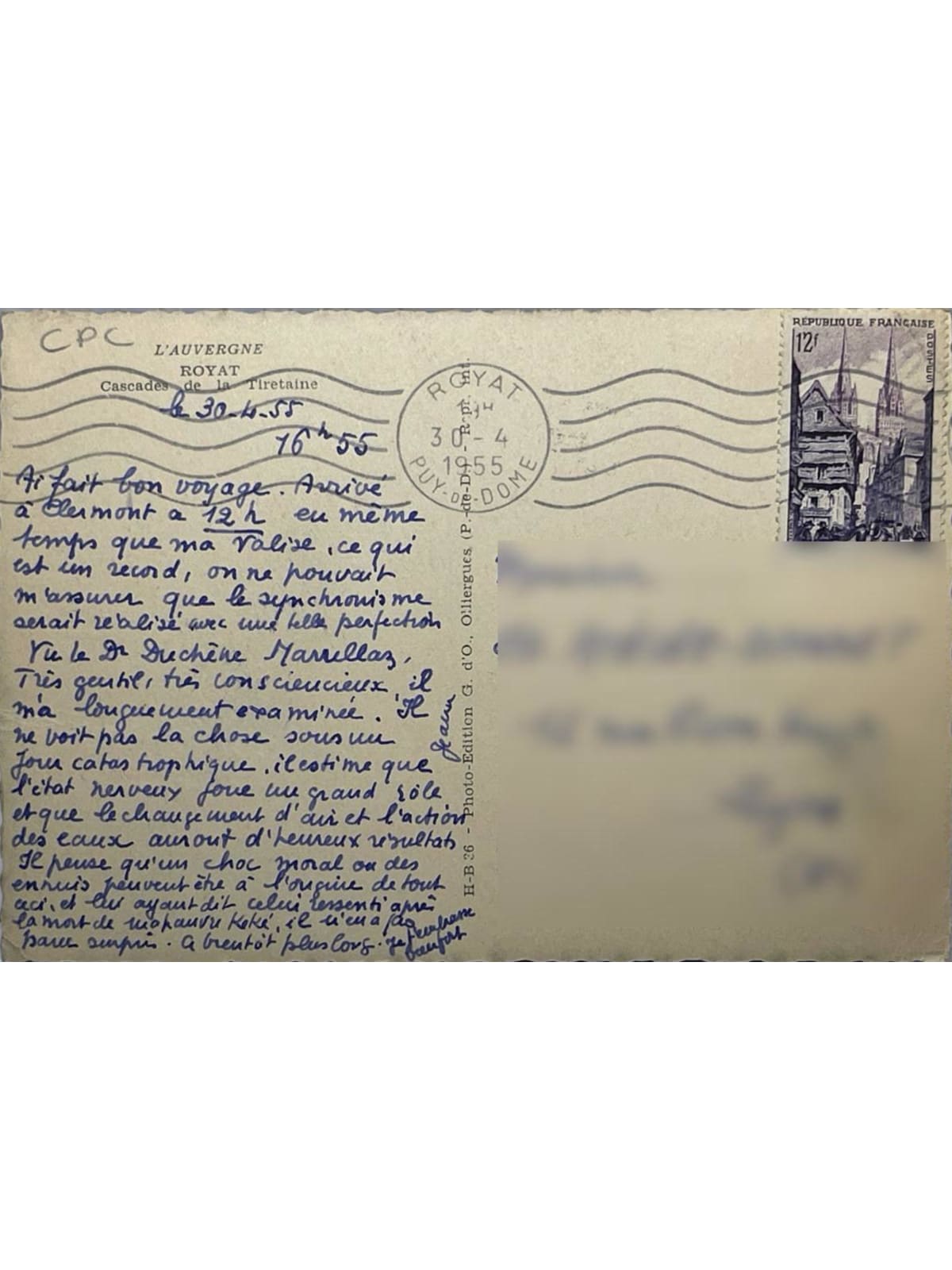 Verso de la carte postale
