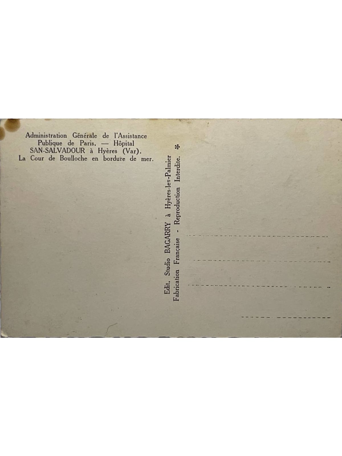Verso de la carte postale
