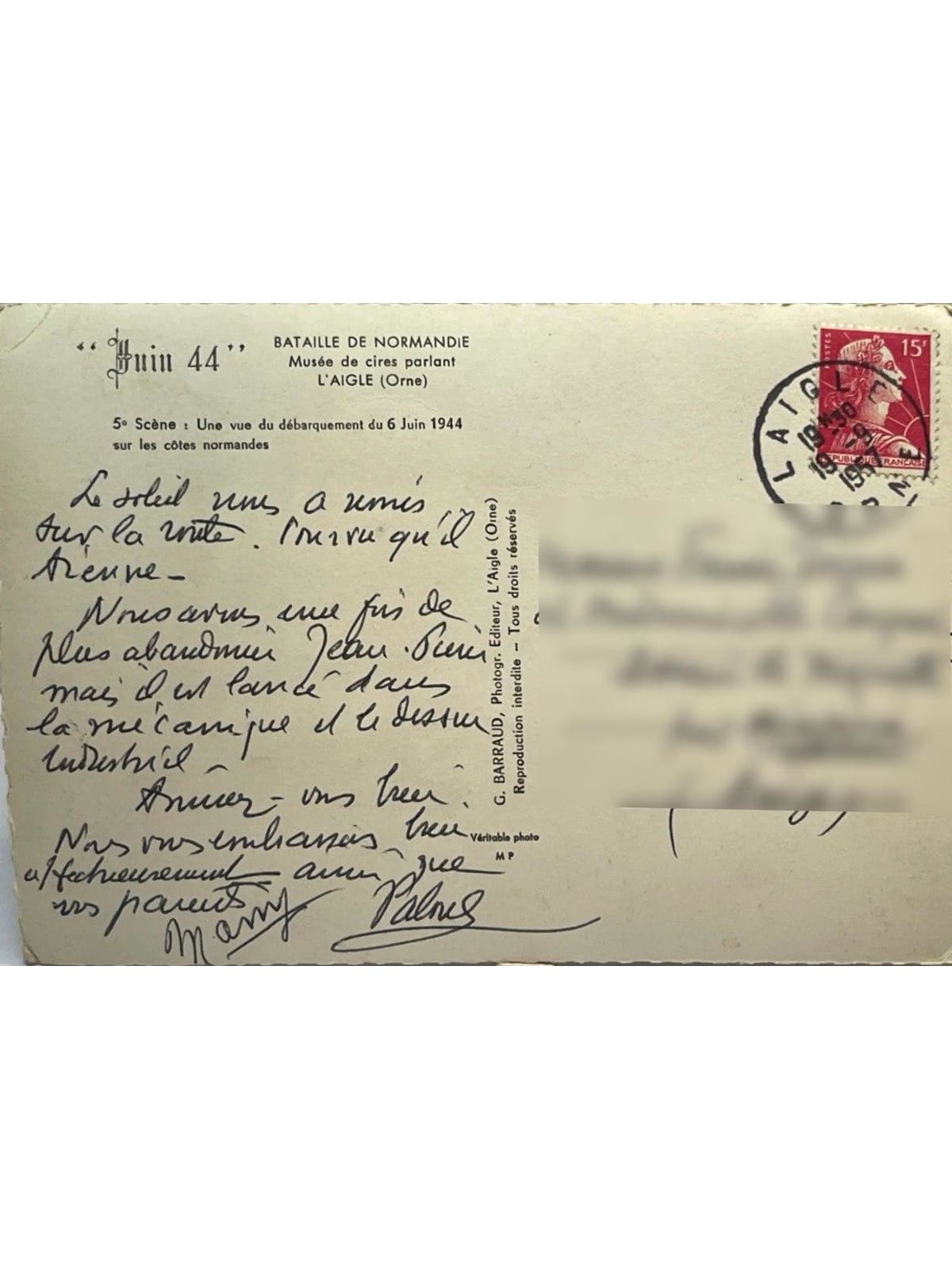 Verso de la carte postale
