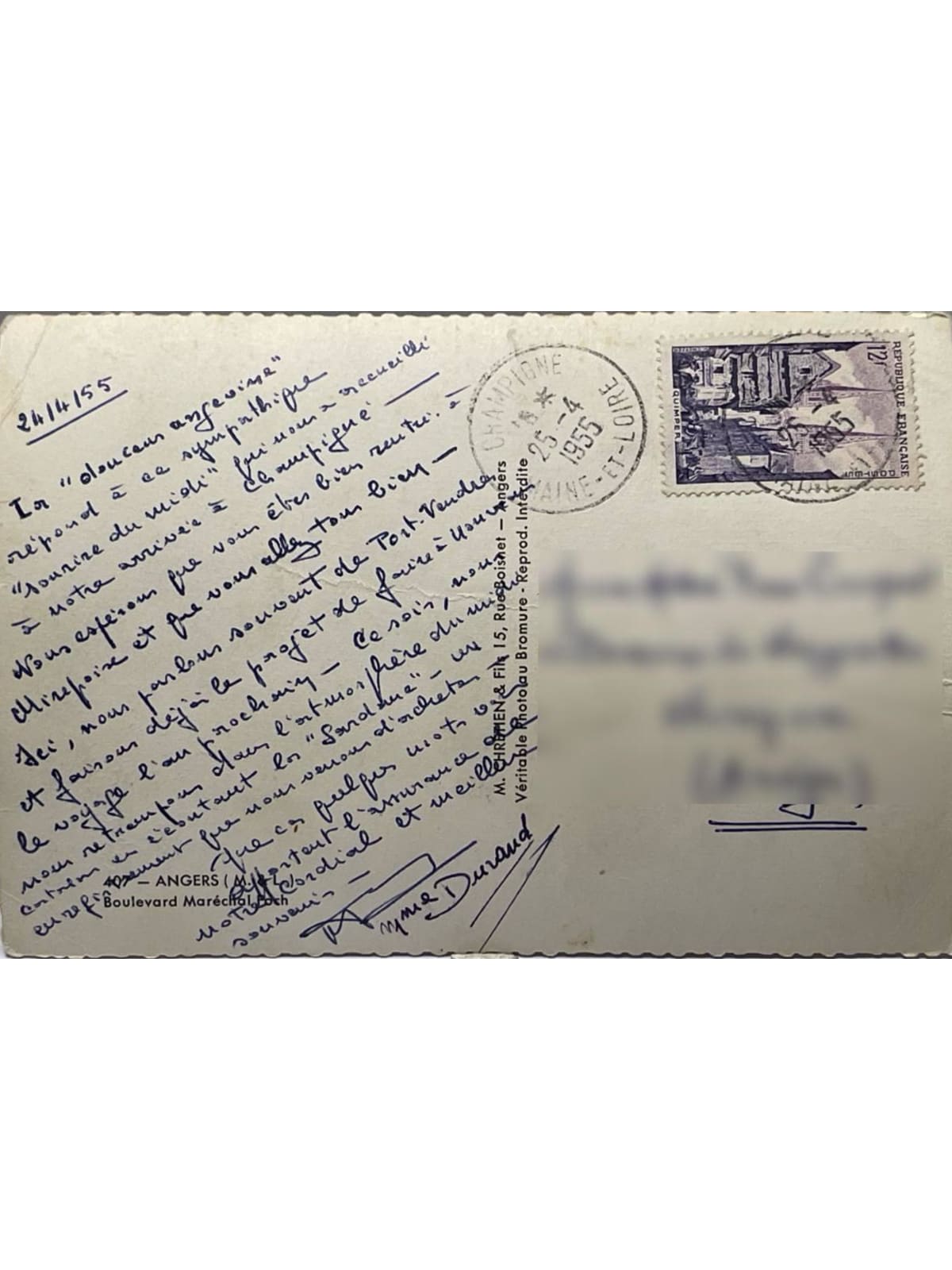 Verso de la carte postale