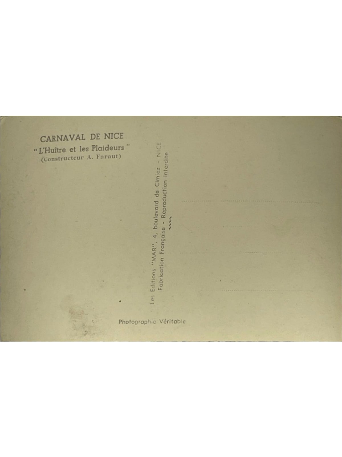 Verso de la carte postale