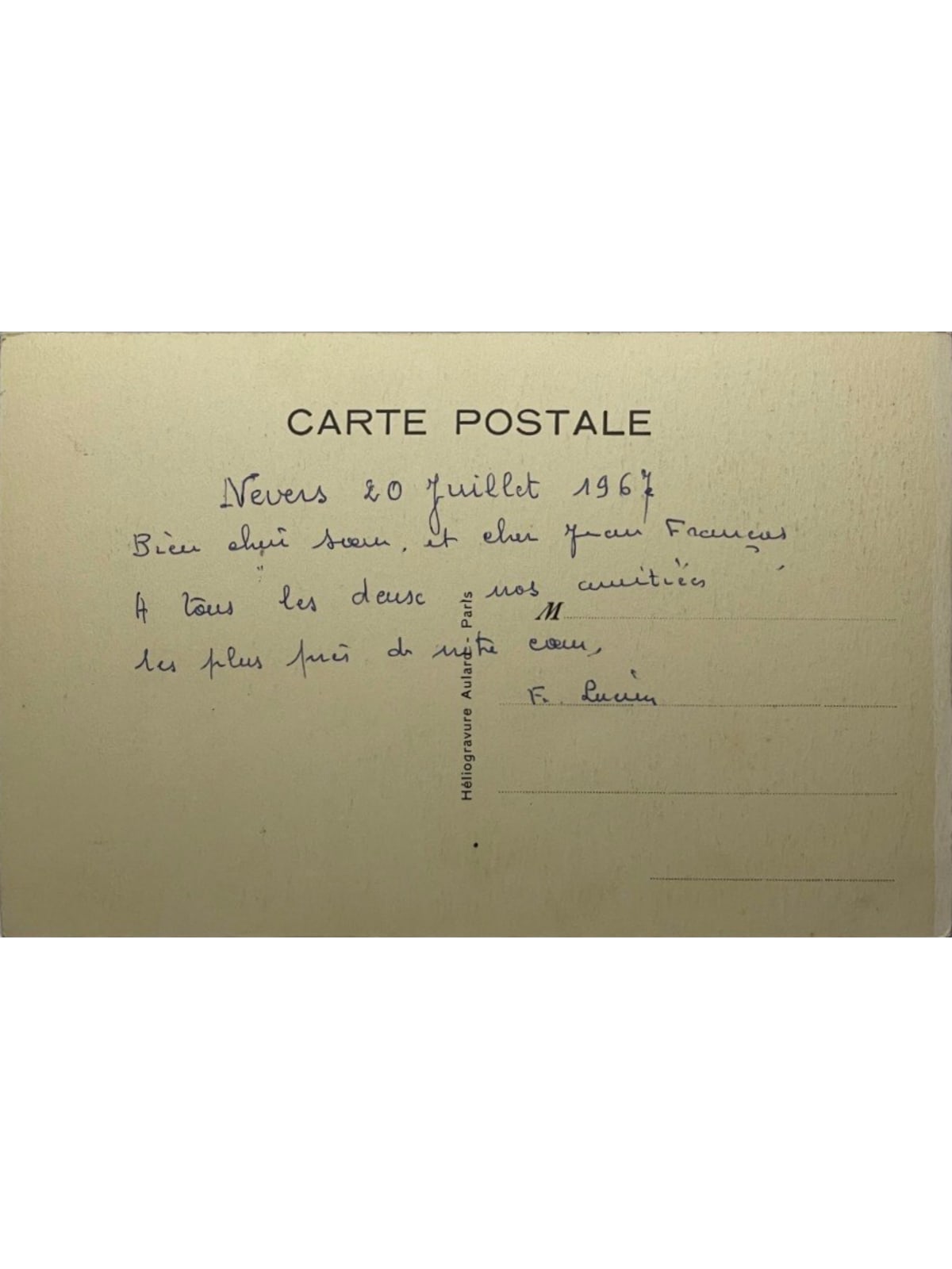Verso de la carte postale