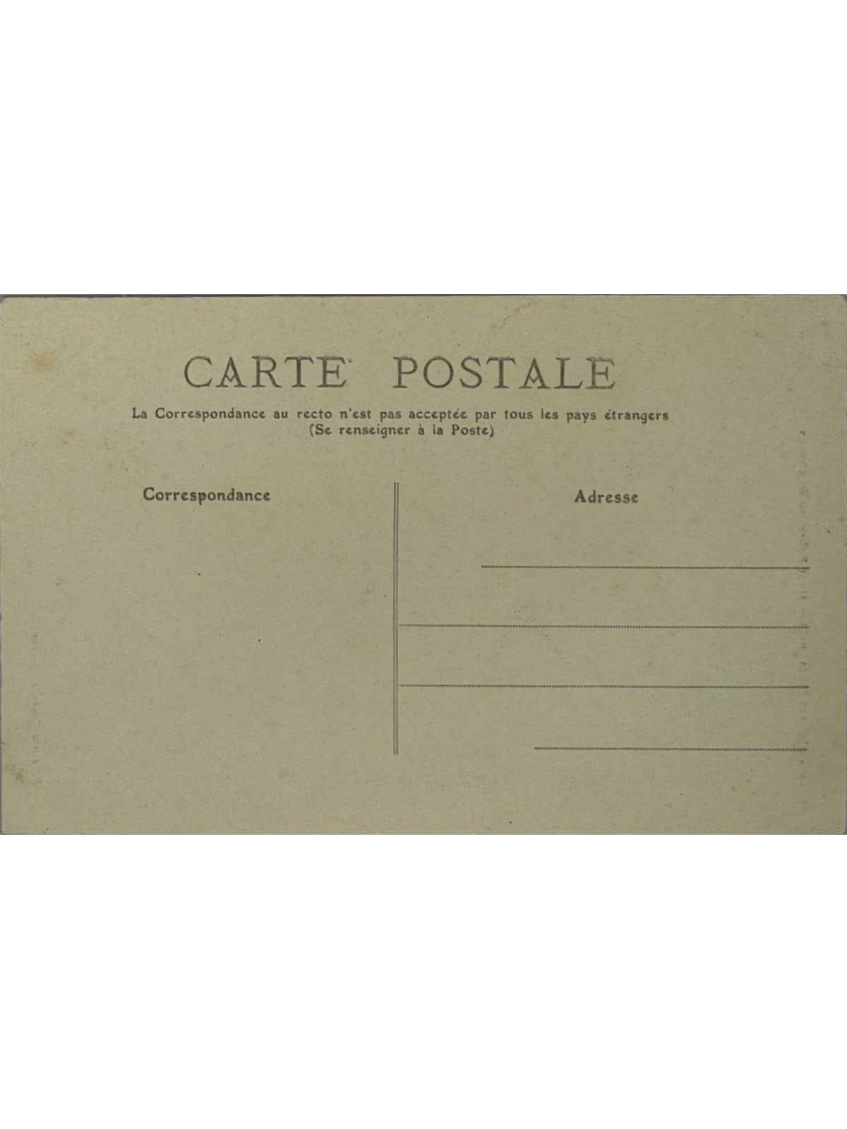 Verso de la carte postale