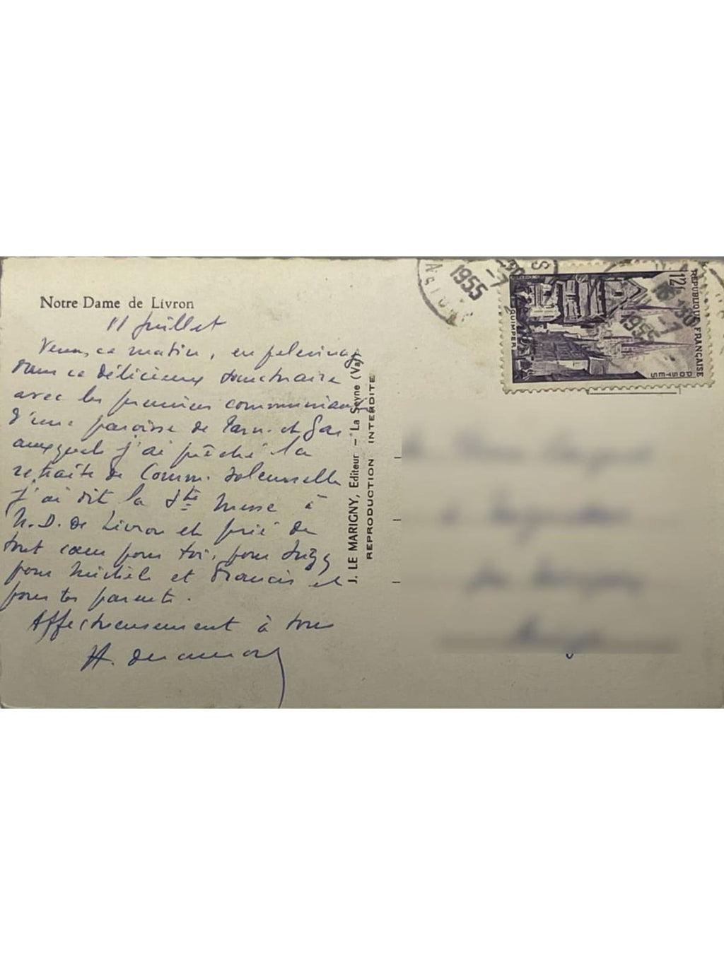 Verso de la carte postale