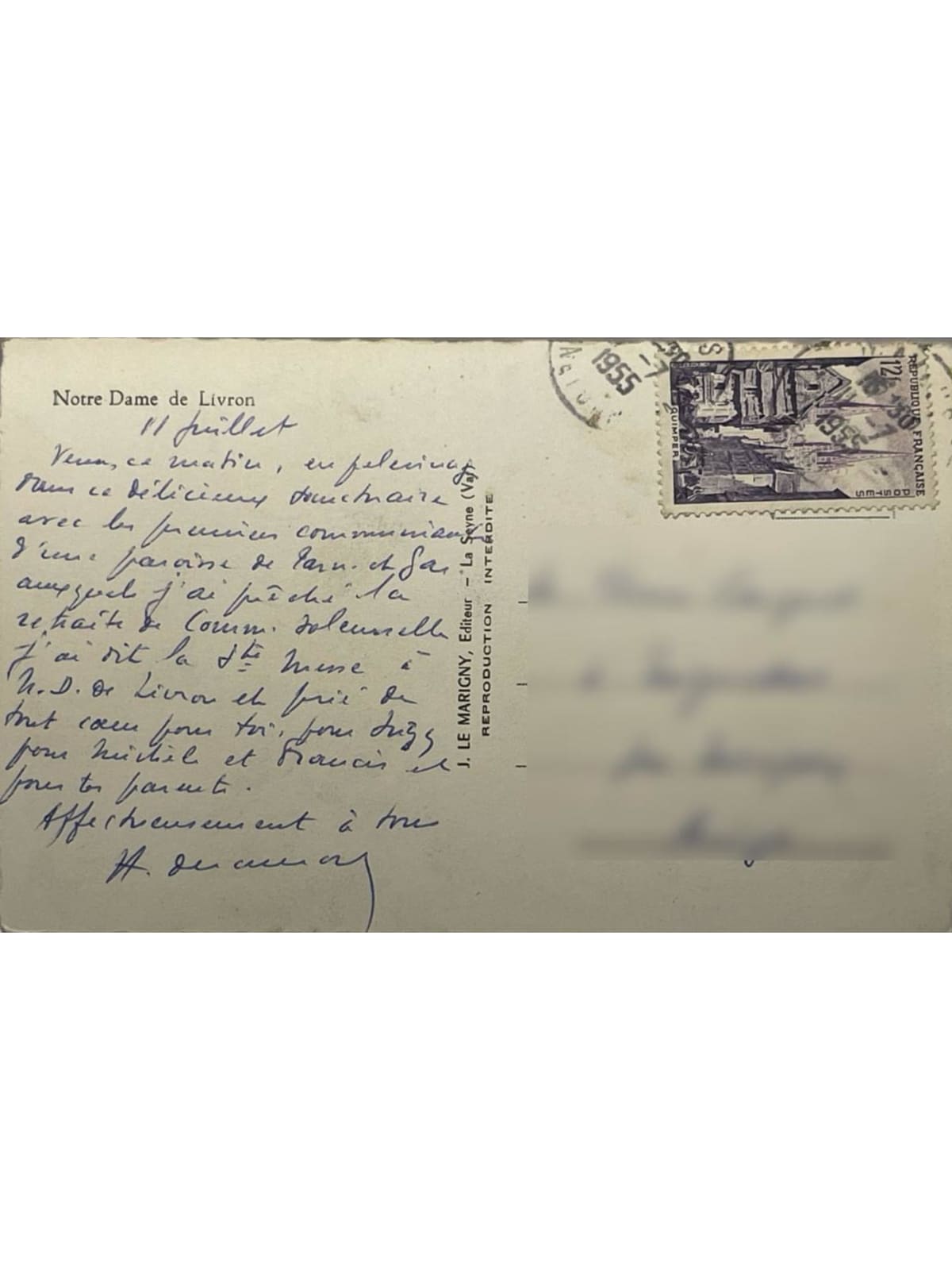 Verso de la carte postale