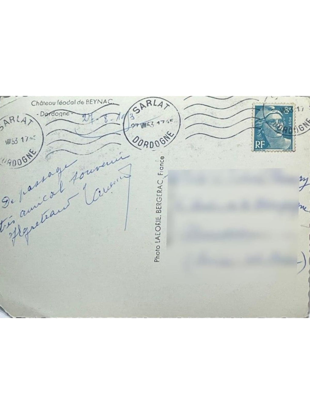Verso de la carte postale