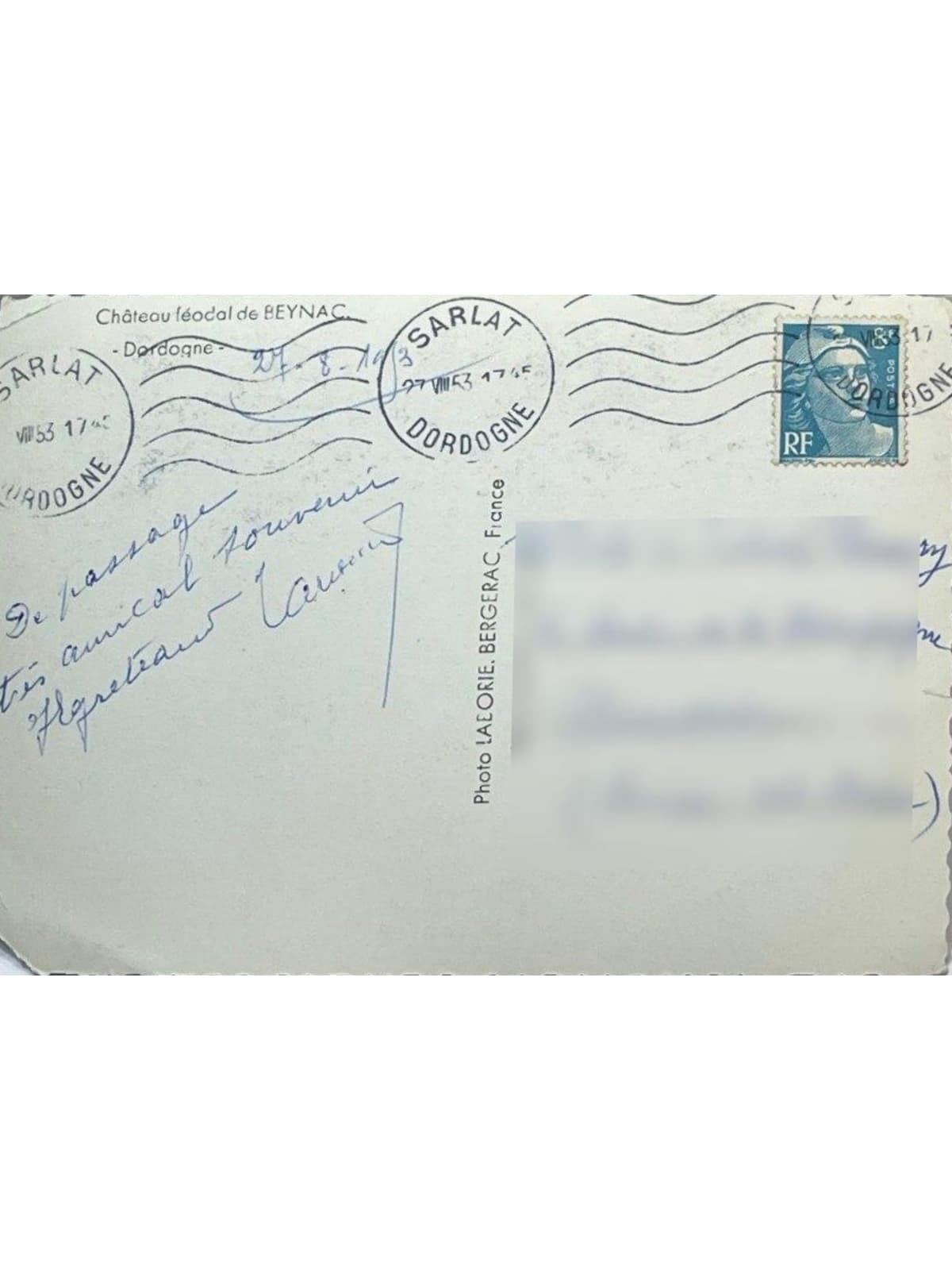 Verso de la carte postale