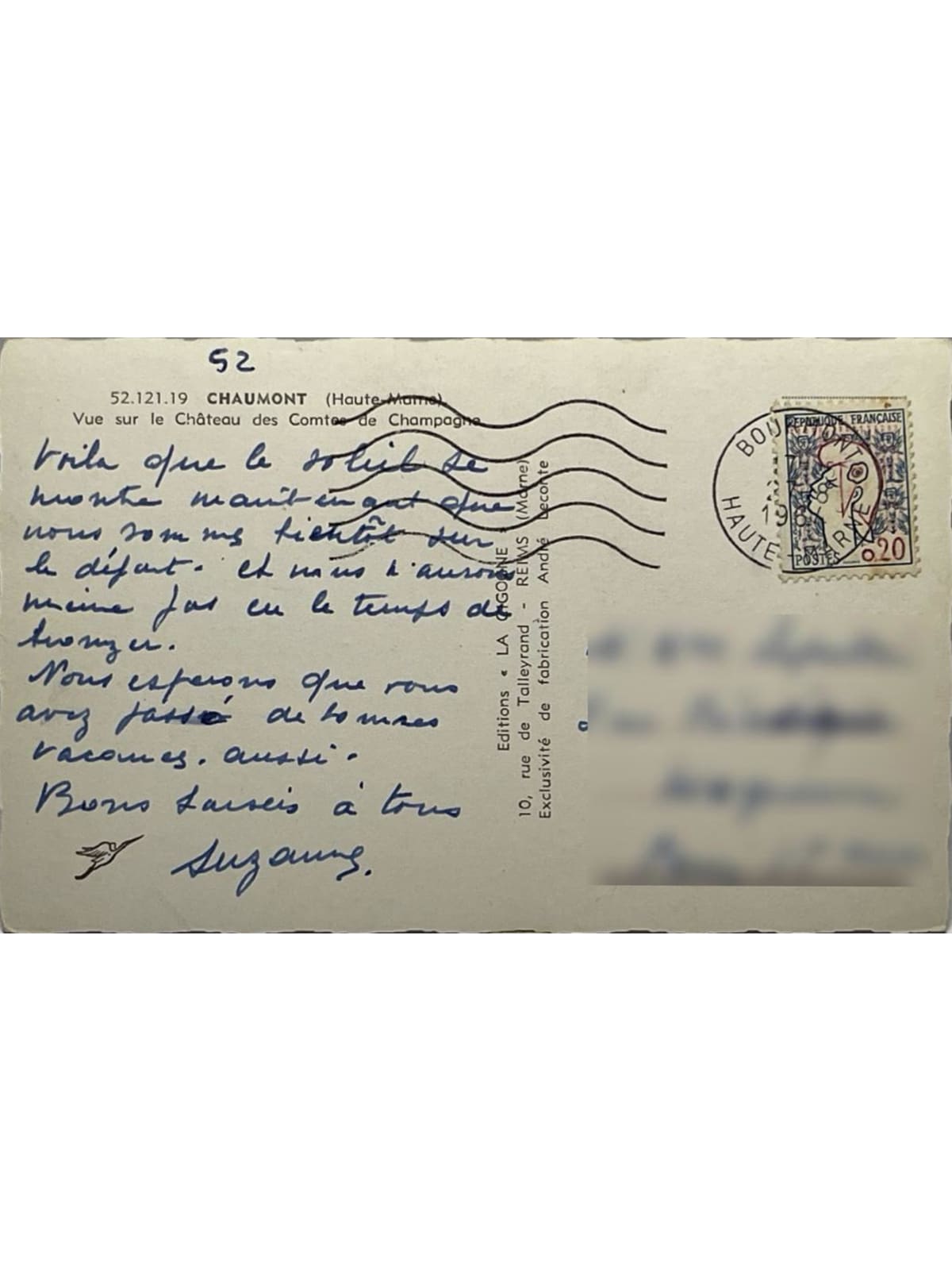 Verso de la carte postale
