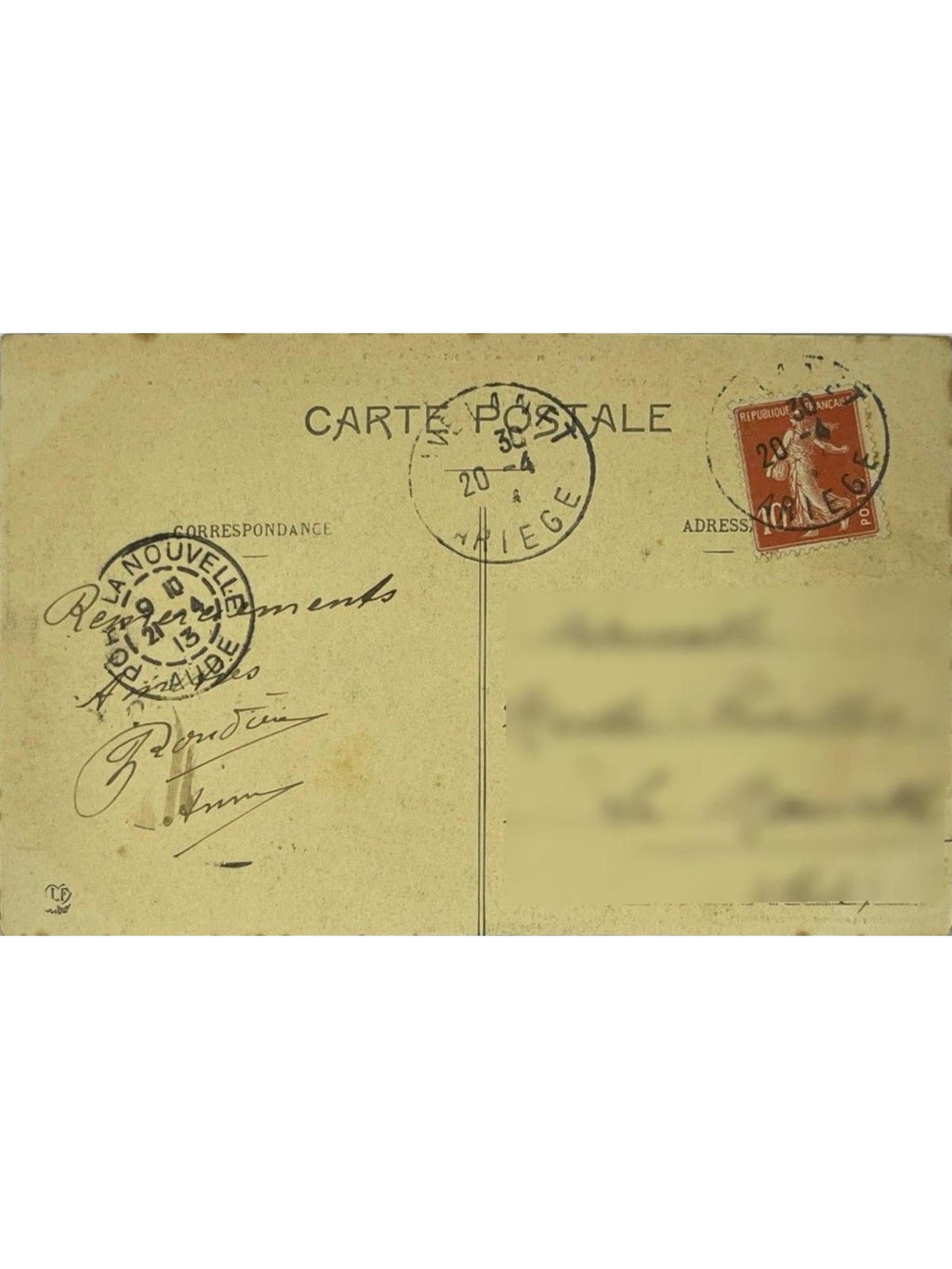 Verso de la carte postale