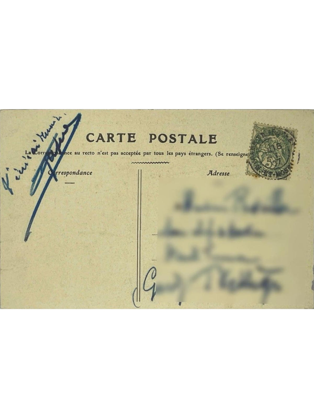 Verso de la carte postale