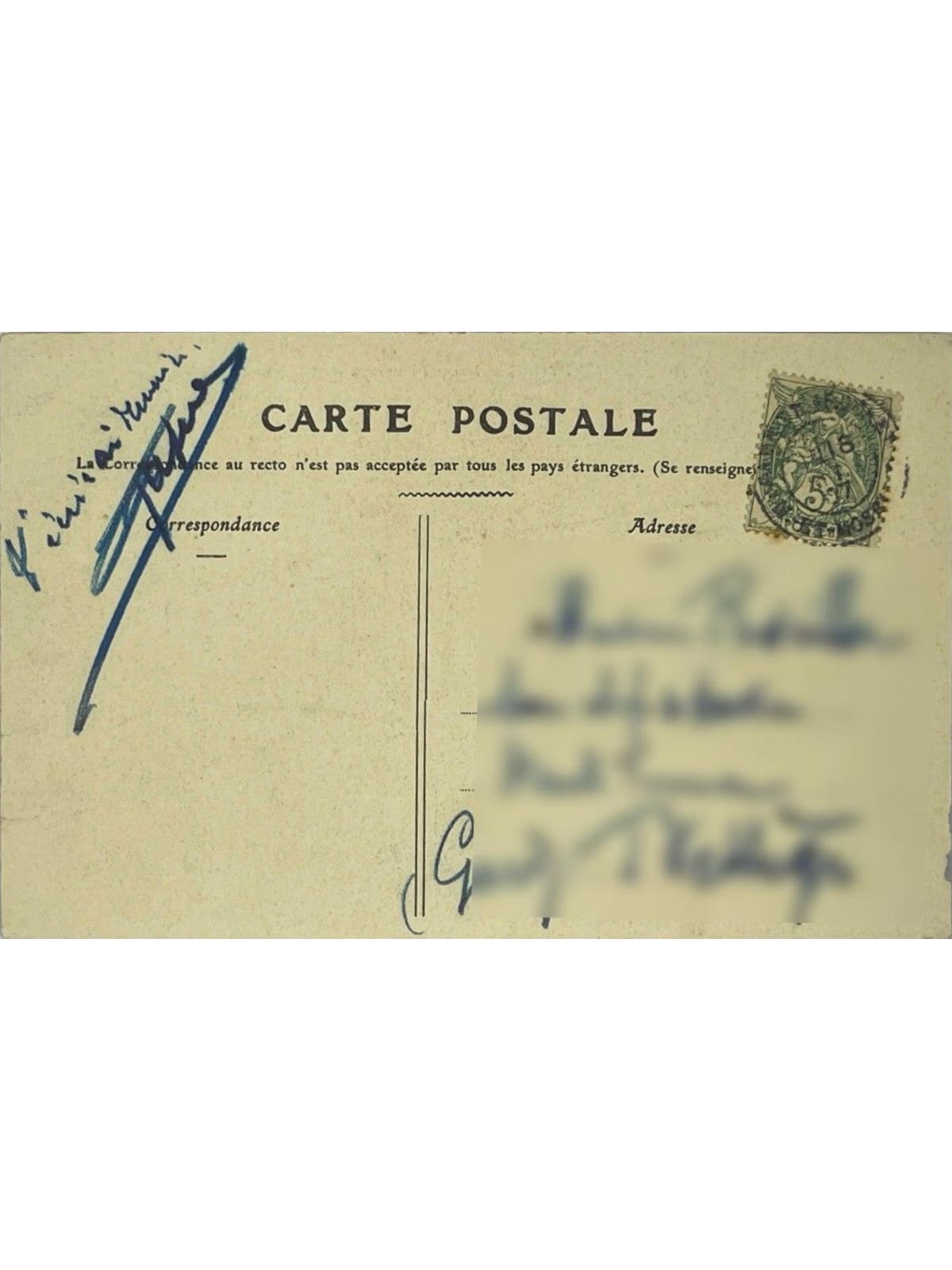 Verso de la carte postale