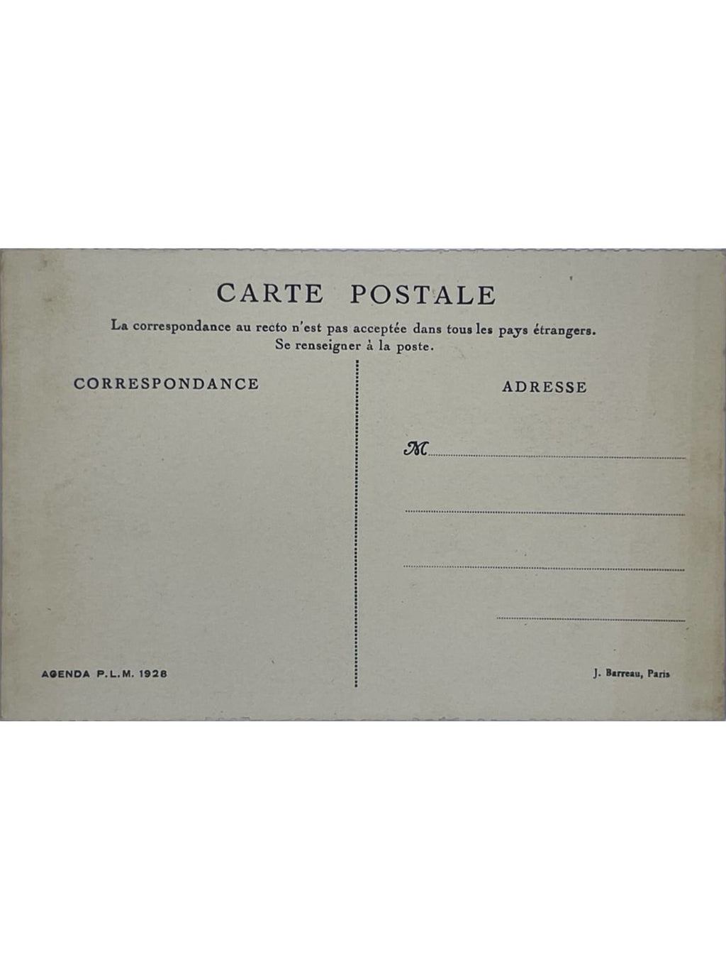 Verso de la carte postale