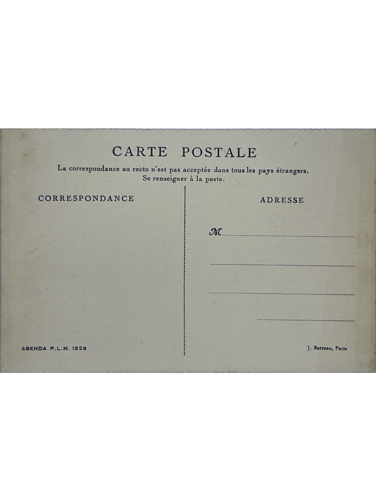 Verso de la carte postale