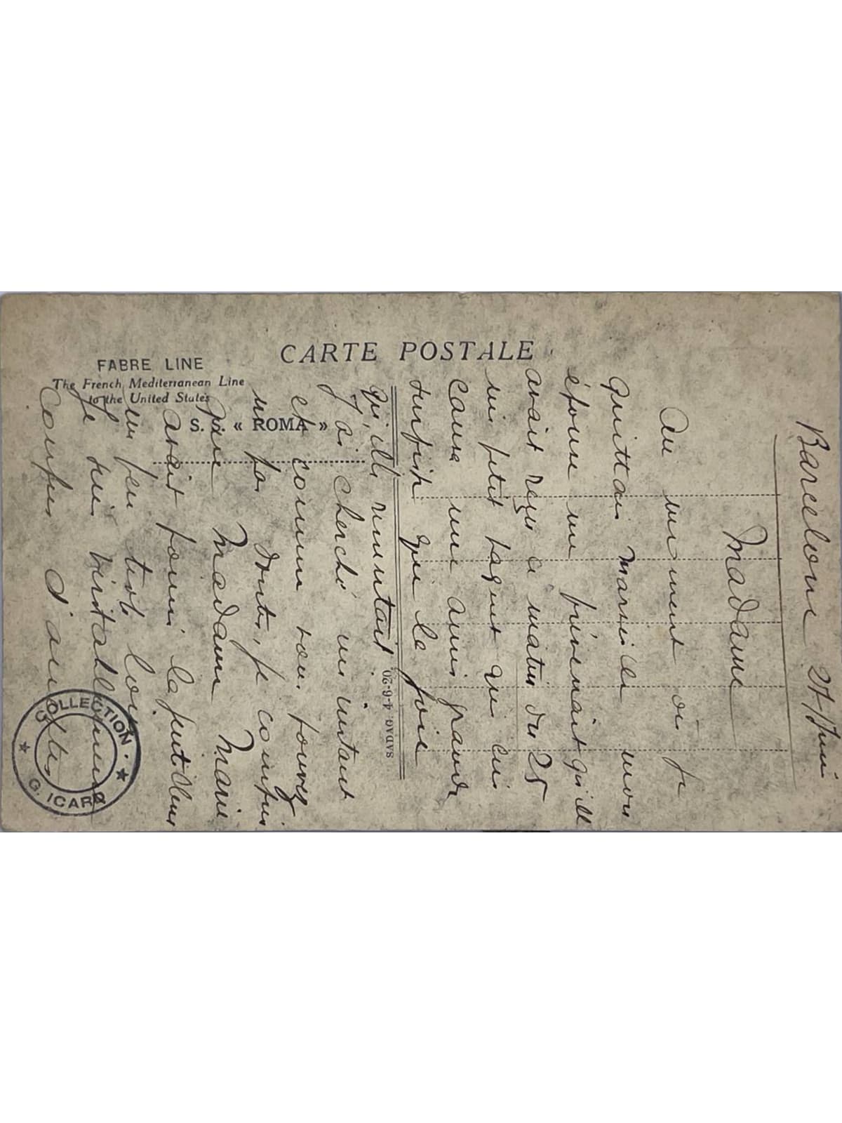 Verso de la carte postale